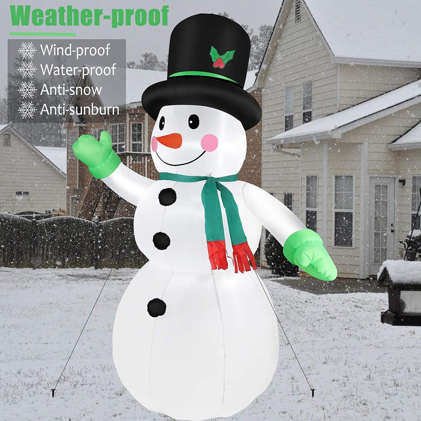 7 FT Christmas Inflatables Snowman Outdoor Yard Decorations, Christmas Blow up Snow Man with LED Lights & Black Hat, Winter outside Decor for Holiday Party Patio Garden Lawn, Xmas New Year Kids Gifts