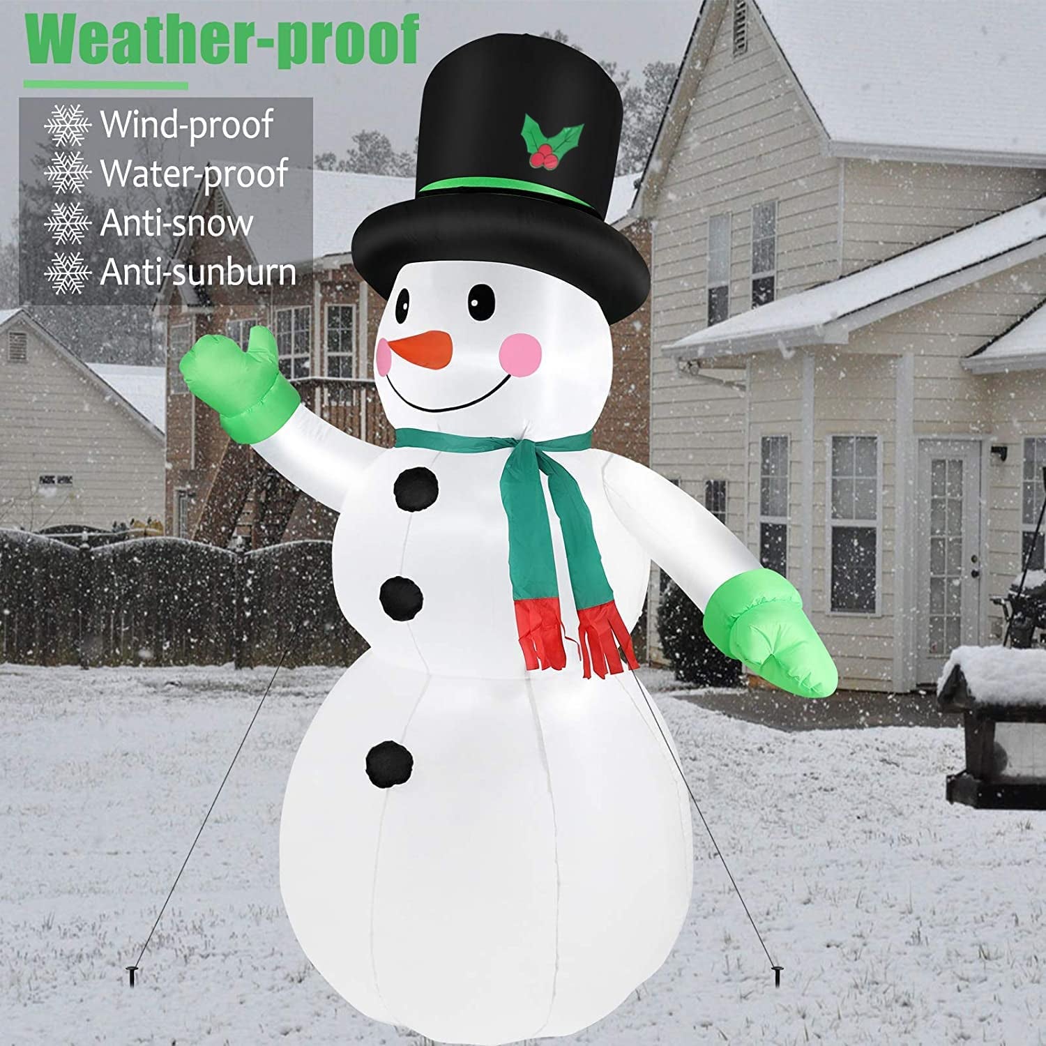 7 FT Christmas Inflatables Snowman Outdoor Yard Decorations, Christmas Blow up Snow Man with LED Lights & Black Hat, Winter outside Decor for Holiday Party Patio Garden Lawn, Xmas New Year Kids Gifts