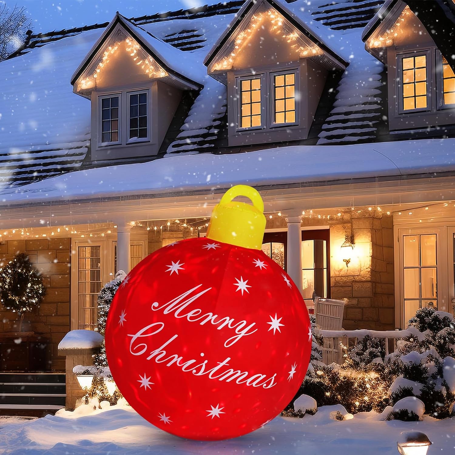 4FT Giant Merry  Blow up Cute Christmas Decor Built-In LED Xmas Yard outside Indoor Party Lawn Garden Porch Lawn Holiday(4Ft Merry Christmas Ball)