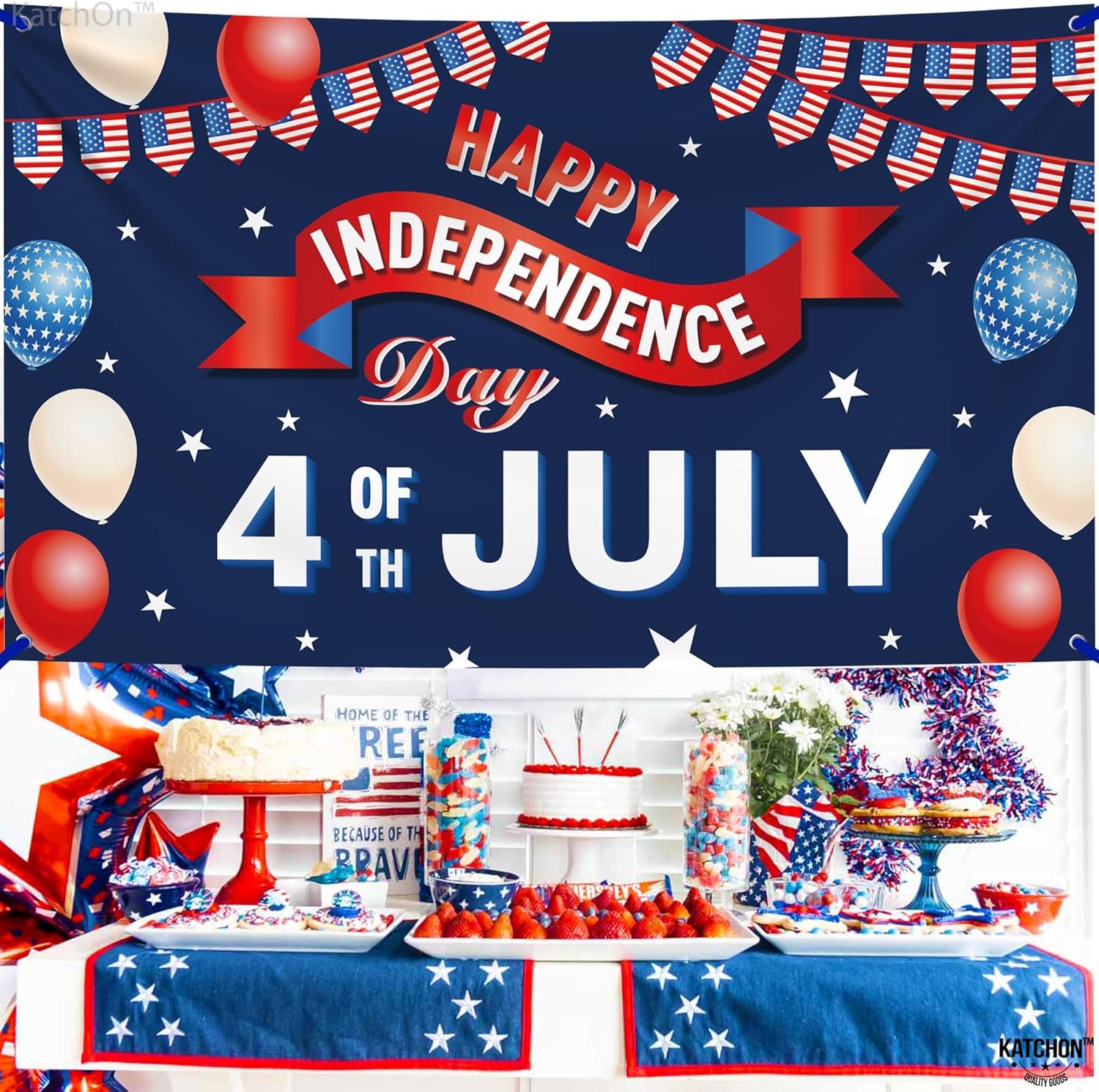 , Happy 4Th of July Banner - Large, 72X44 Inch | 4Th of July Decorations for Home | July 4 Decorations Banner for Patriotic Decorations Outdoor | Fourth of July Banner, 4Th of July Backdrop