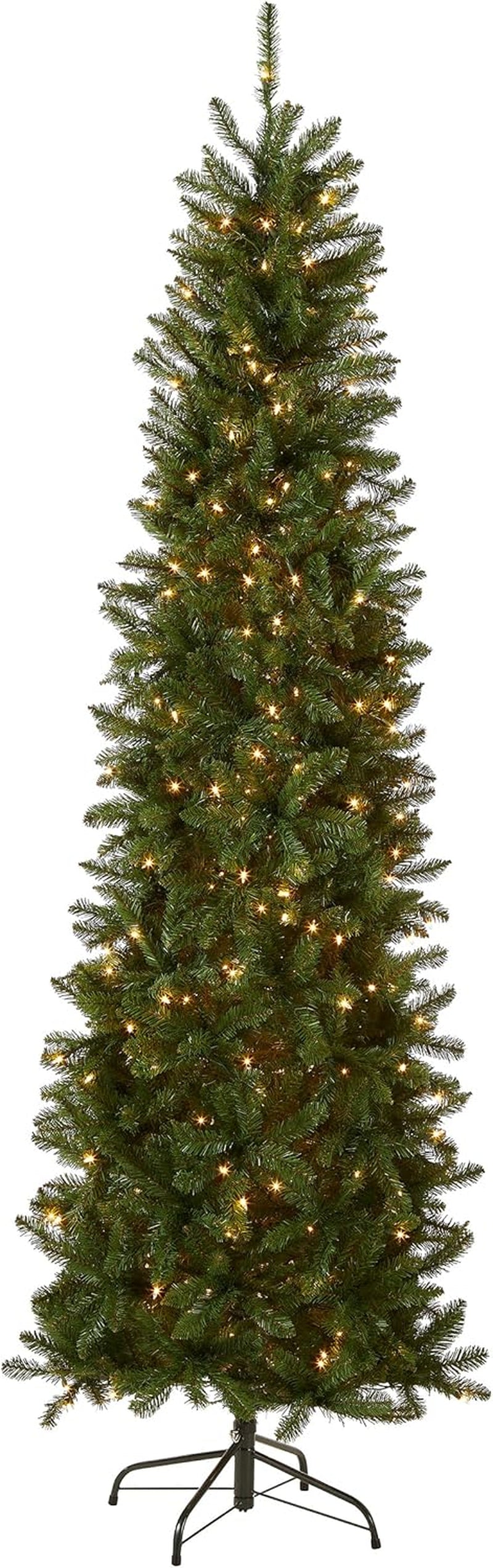 Artificial Pre-Lit Slim Christmas Tree, Green, Kingswood Fir, White Lights, Includes Stand, 9 Feet