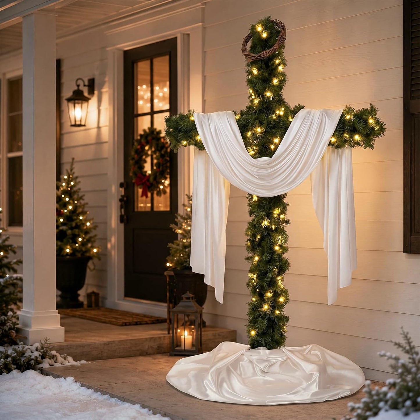 6FT Cross Christmas Tree with LED Lights, Outdoor Christmas Christian Decor