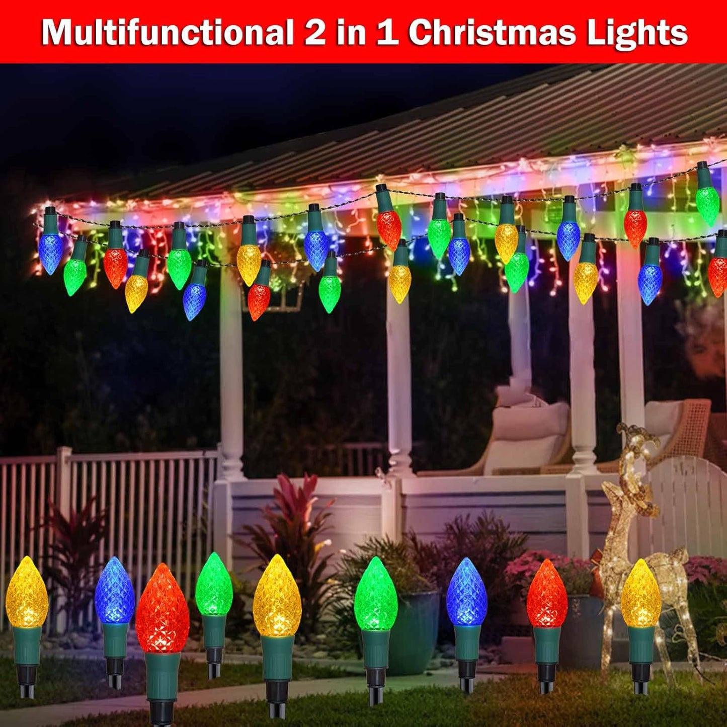20-Pack Solar C9 Multi-Color Garden Stake Lights for Christmas Tree, Garden, Patio, Yard, Pathway