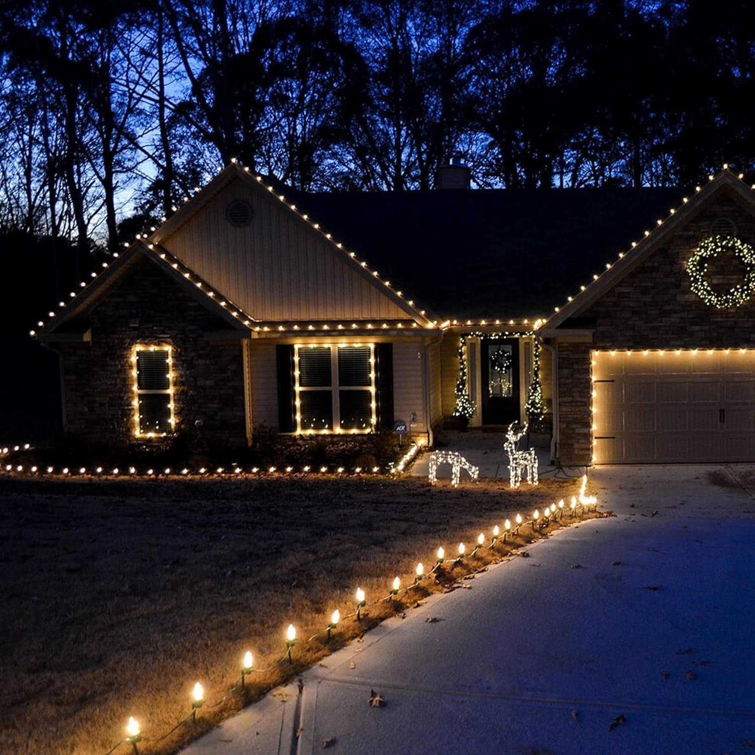 C9 Christmas String Lights, 100 LED 66 FT Waterproof Connectable Green Wire Fairy Lights, Christmas Lights for Indoor Outdoor Home Yard Xmas Tree House Decorations (Warm White)