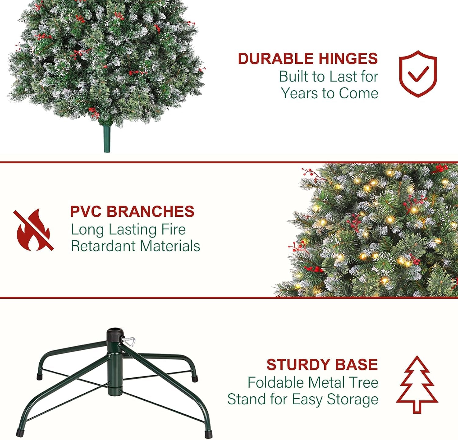 6 Ft Prelit Christmas Tree with Pine Needle and Red Berries
