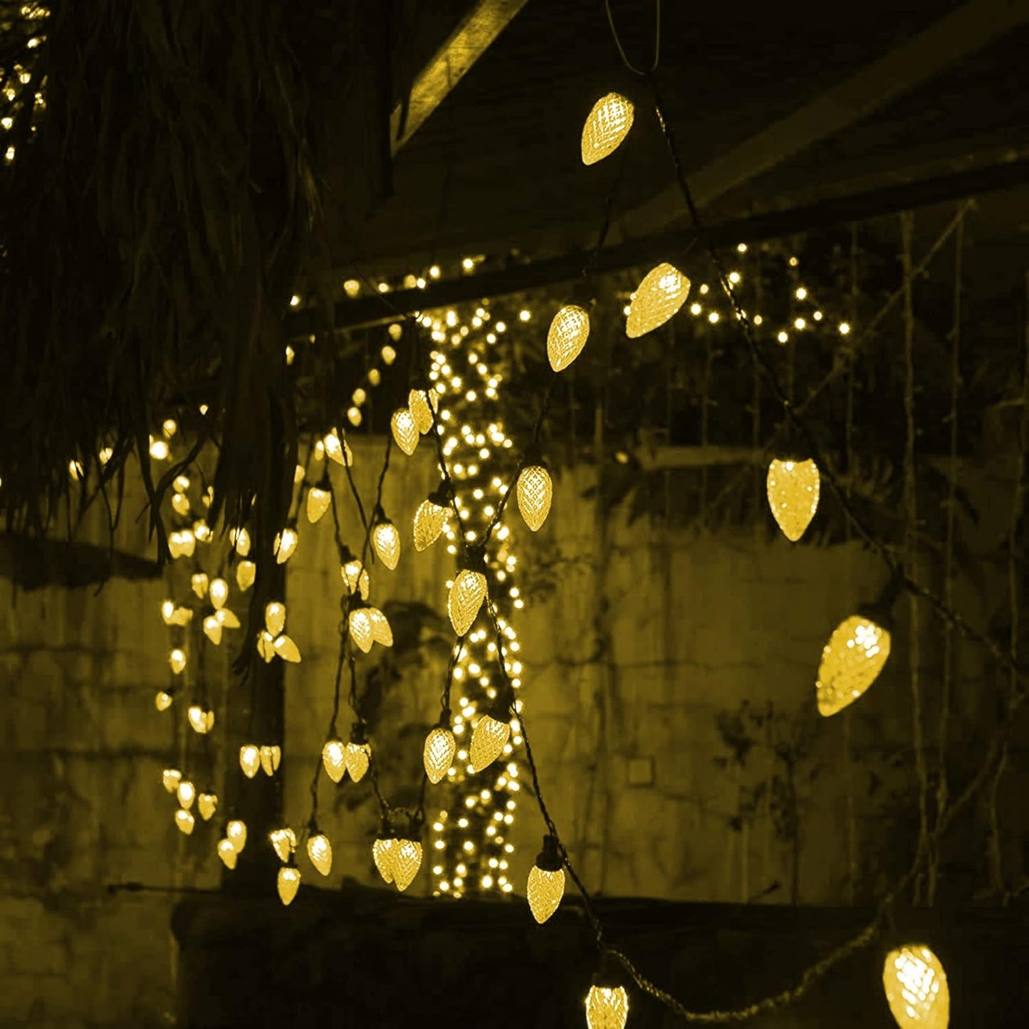 C9 Christmas String Lights, 100 LED 66 FT Waterproof Connectable Green Wire Fairy Lights, Christmas Lights for Indoor Outdoor Home Yard Xmas Tree House Decorations (Warm White)
