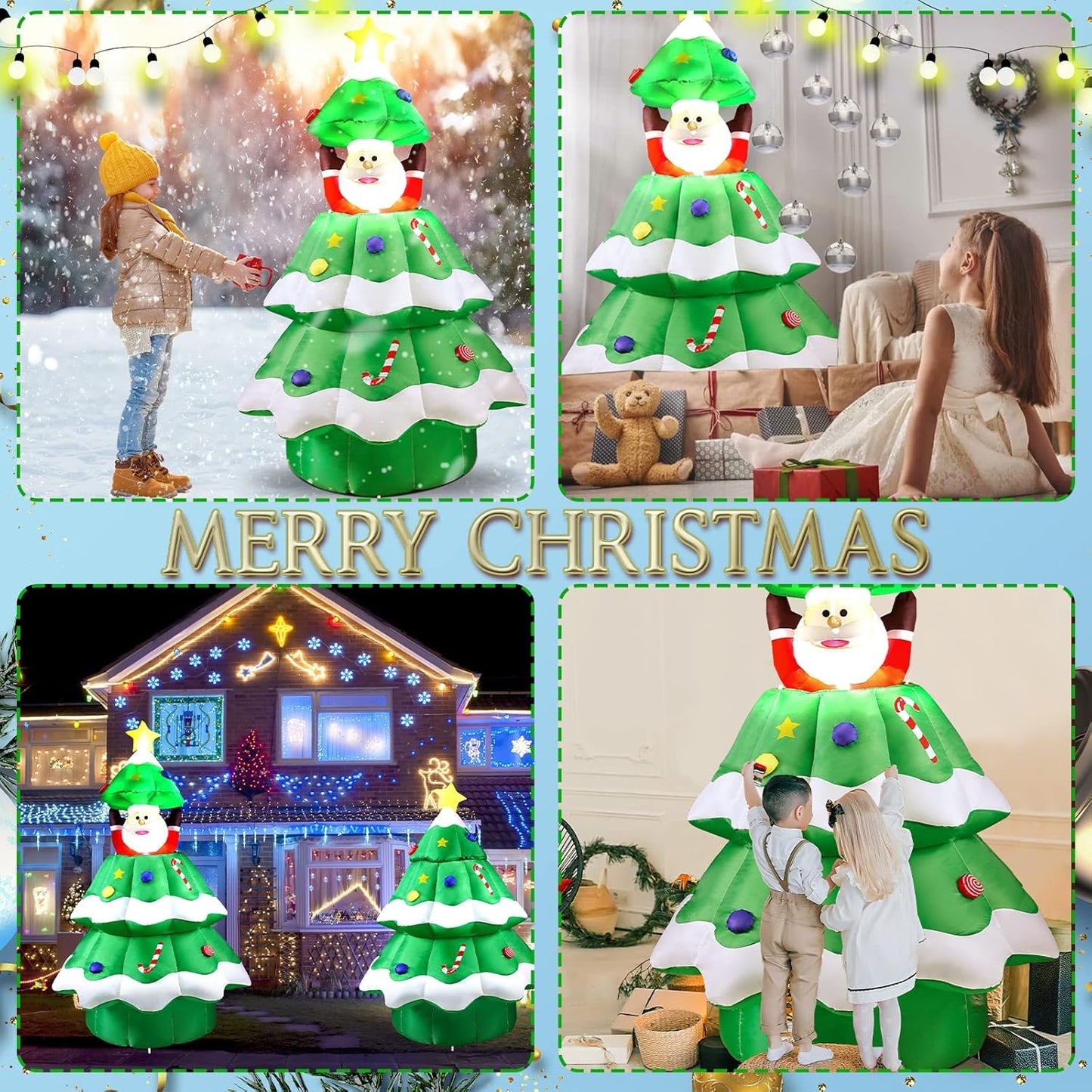 6-Foot Inflatable Christmas Tree with POP-UP Santa, Outdoor Indoor LED Lighted Christmas Tree Decor, Blow up Yard Decorations for Home Family Party Holiday Yard Lawn Garden