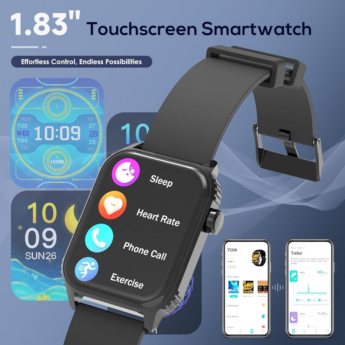 Smart Watch for Men, 120 Sports Modes Smartwatch with 1.83" HD, Alexa Built-In, Heart Rate/Sleep Monitor, IP67 Waterproof, Bluetooth Call & Music Control Fitness Watch for Iphone/Android (Black)