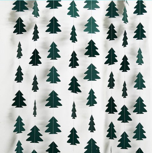 Dark Green Pine Tree Garland Camping Decorations Woodland Theme Baby Shower One Happy Camper Birthday Party Decoration Camp Classroom Decor Hanging Glamping Streamers Bday Photo Backdrop