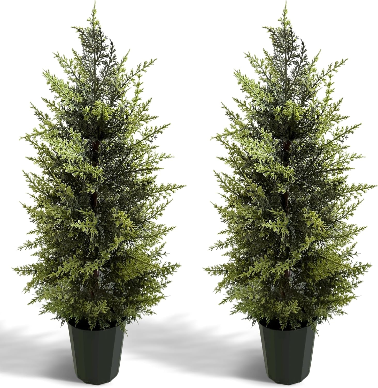 3FT Artificial Cedar Christmas Topiary Tree, 2 Pack Potted Pine Tree