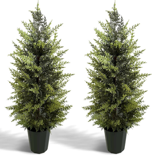 3FT Artificial Cedar Christmas Topiary Tree, 2 Pack Potted Pine Tree