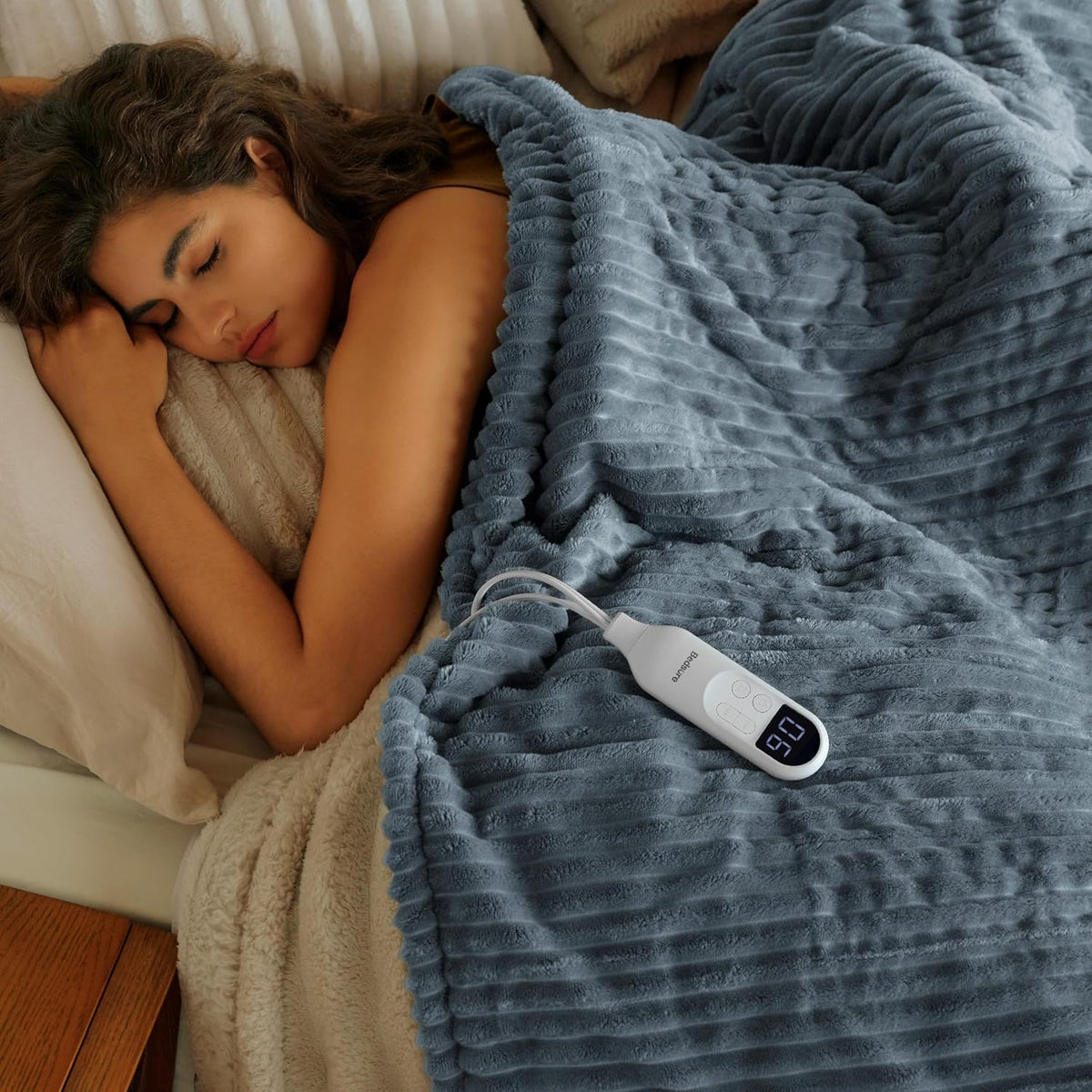 Gentlesoft Heated Blanket Throw - Soft Ribbed Flannel Electric Blanket, Gifts for Grandma (50X60 Inches, Grey)