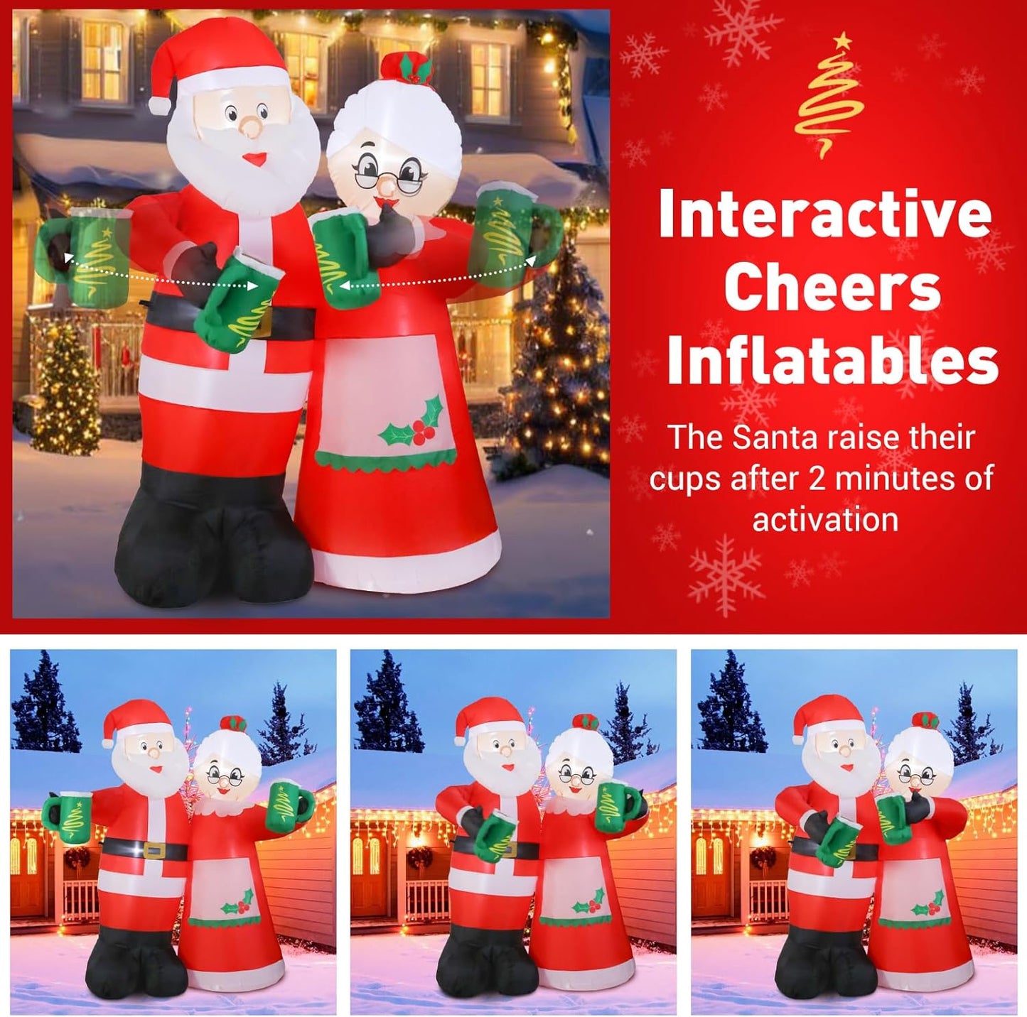 7FT Animated Christmas Inflatables Santa Claus Outdoor Decorations, Cheers Santa Inflatable Christmas Decorations with Built-In Leds, Christmas Blow up Yard Decorations for Garden Lawn Outdoor