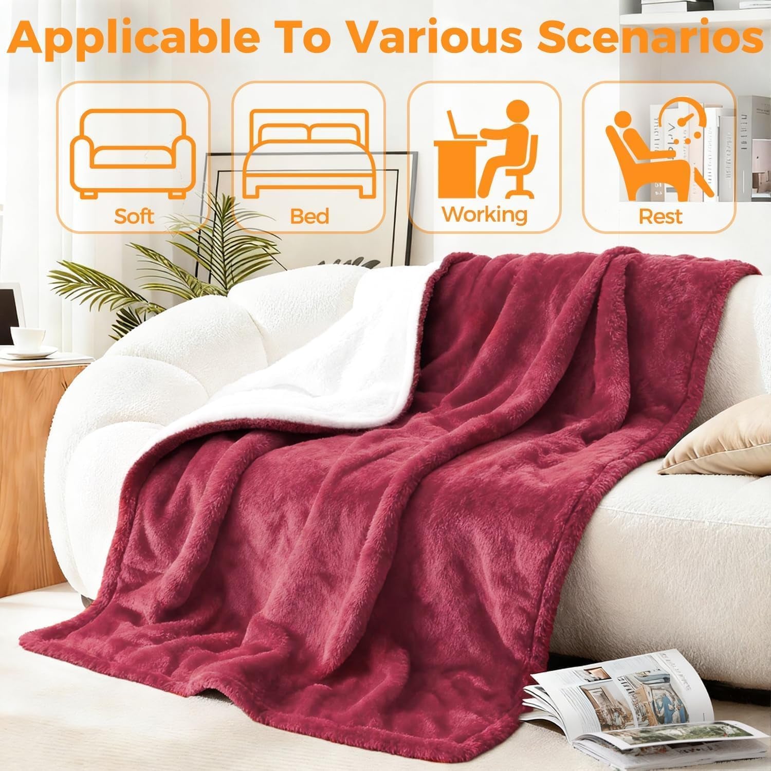 Heated Blanket Electric Throw, 50" X 60" Heating Blanket with 5 Levels & 10 Hours Auto Off, Extremely Soft Flannel Warm Blanket Gifts Over-Heat Protection, ETL Certified Machine Washable