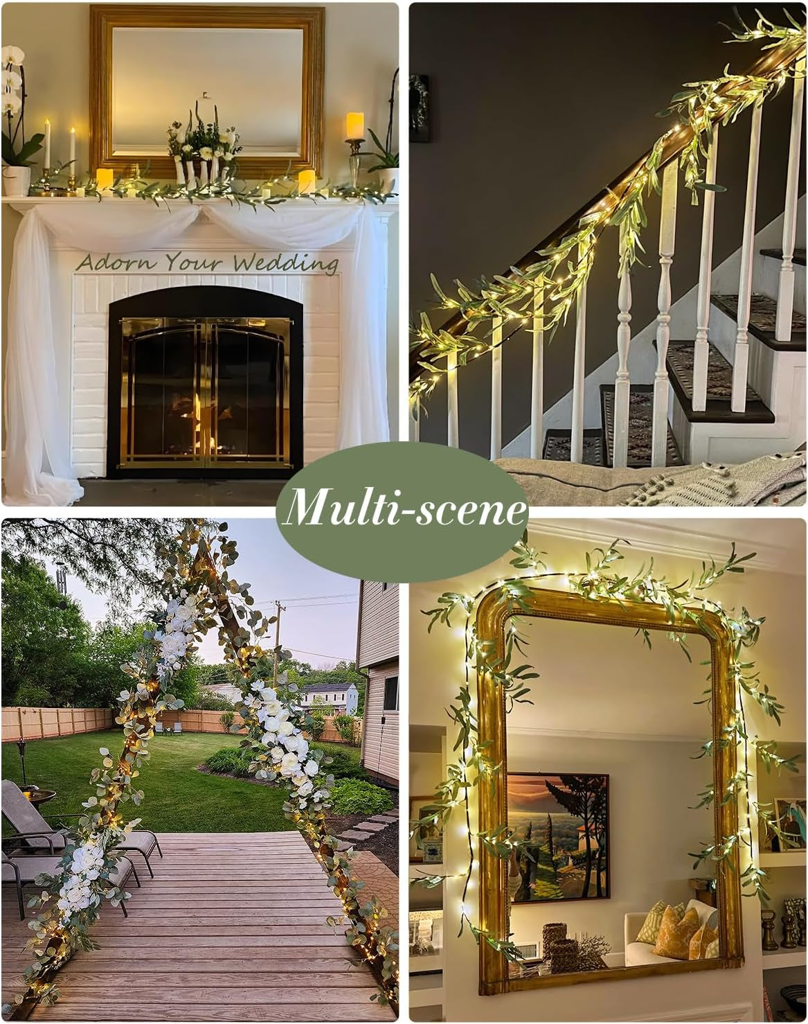 100 LED 6 Ft Artificial Olive Lighted Garland for Fireplace Decor
