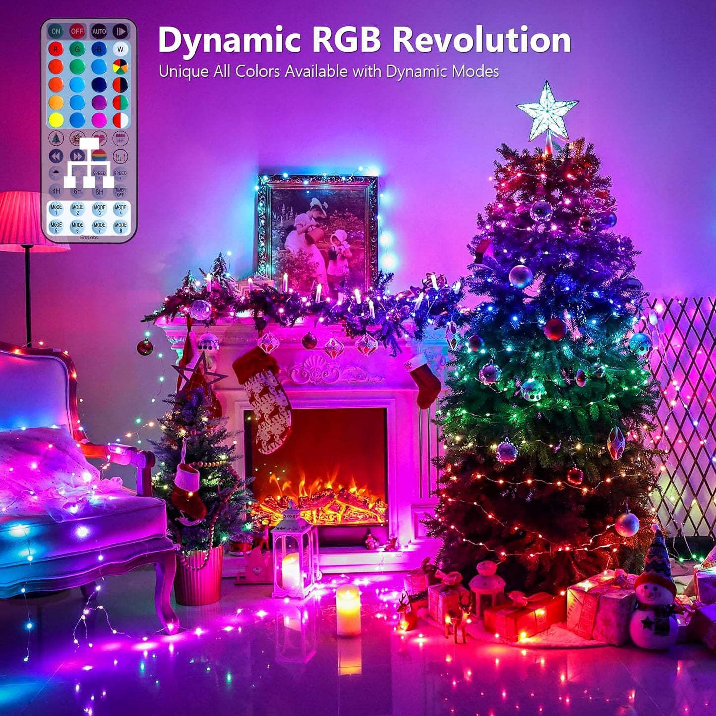 Christmas Fairy String Lights, 33Ft 100 LED Color Changing Christmas Fairy Lights with Remote Timer, USB Rainbow Xmas Light Music Sync RGB Twinkle Light for Xmas Halloween Home Party Wedding