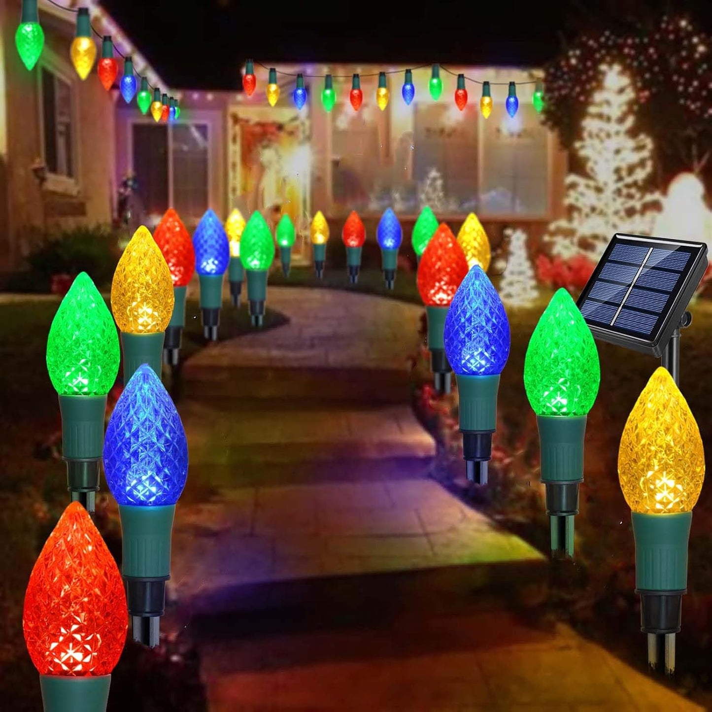 20-Pack Solar C9 Multi-Color Garden Stake Lights for Christmas Tree, Garden, Patio, Yard, Pathway