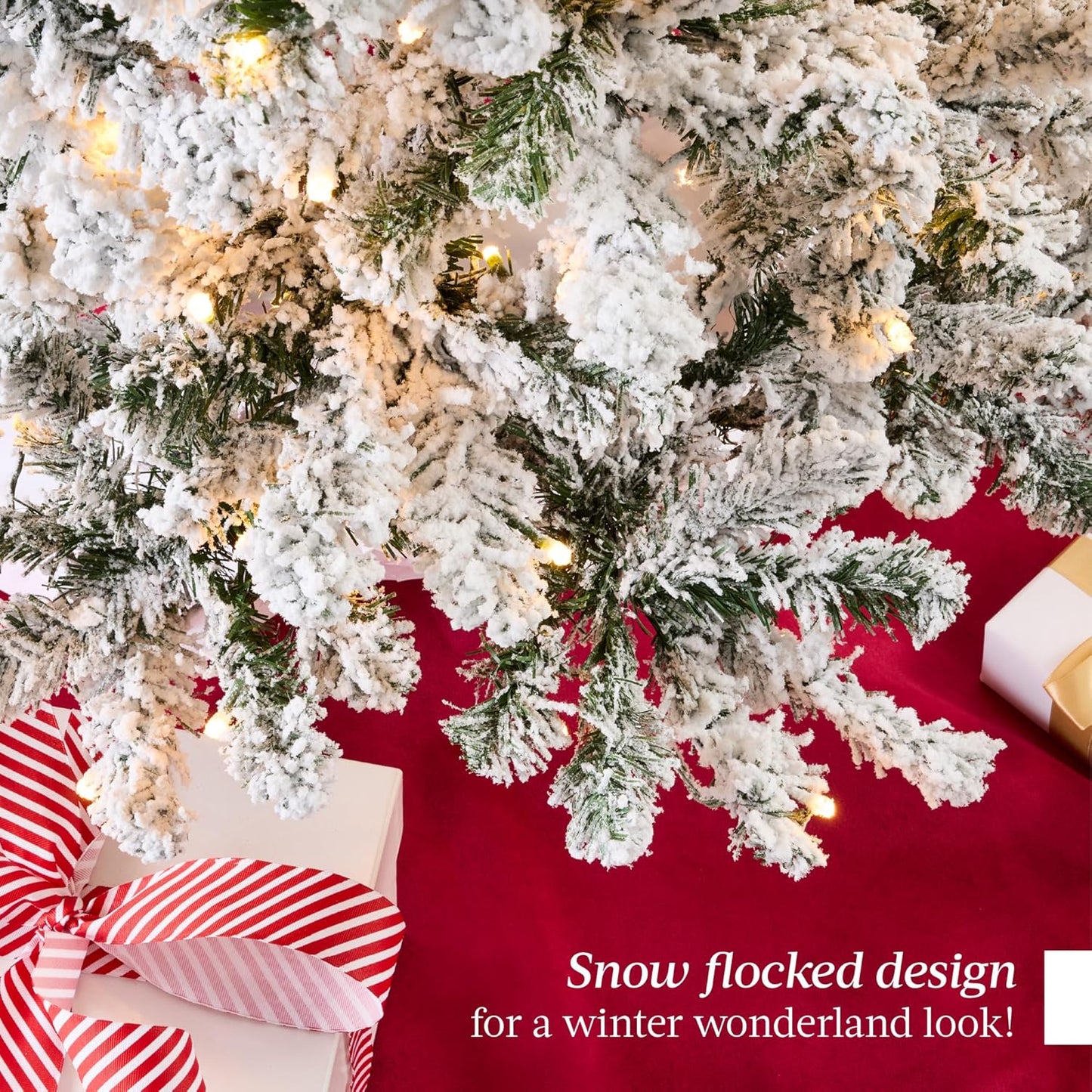 7.5Ft Flocked Pencil Christmas Tree W/Twinkling Leds, Pre-Lit Slim Artificial Holiday Decoration, Lighted Skinny W/Base, 350 Lights, 641 Tips, Warm White Lights