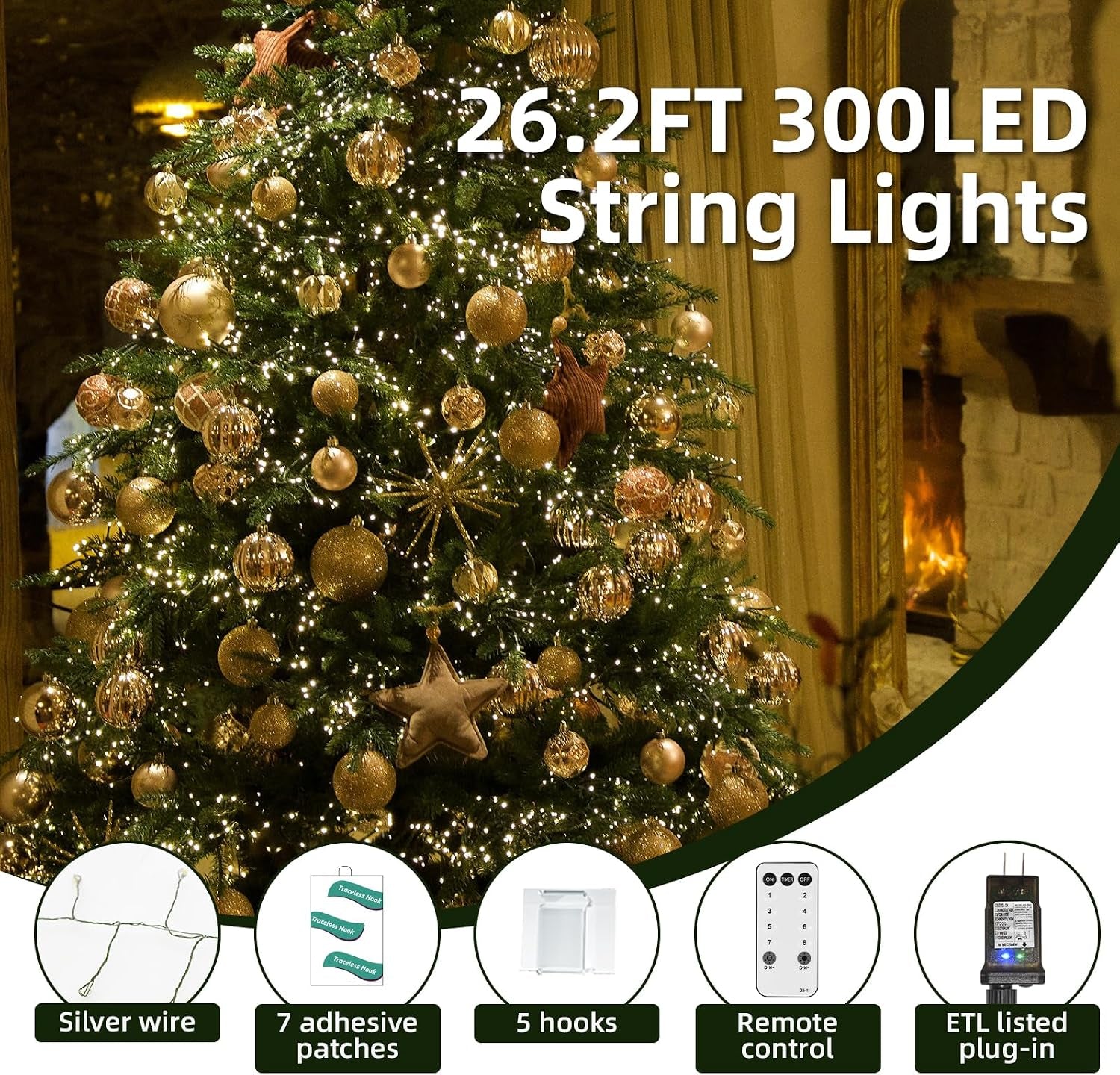 300Led Fairy Lights Plug in with Remote & Timer for Christmas Tree