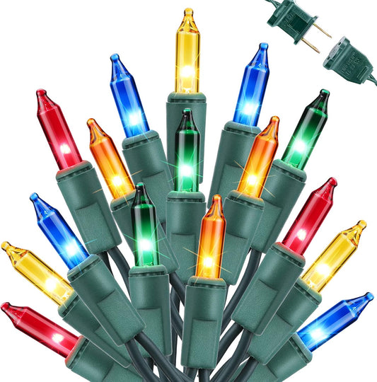 Multicolor Christmas Lights, 12.5Ft 50 Count Incandescent Christmas String Lights, UL Certified Connectable Green Wire Xmas Lights for Tree, Holiday, Party, New Year, Indoor Xmas Decorations
