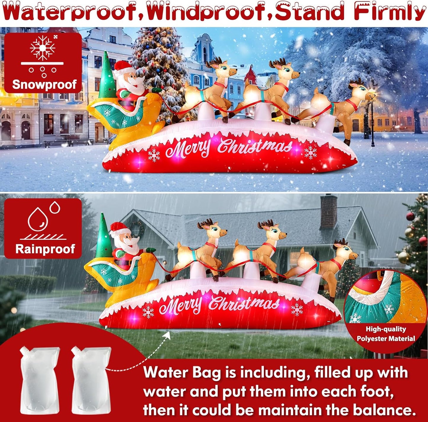 10FT Christmas Inflatables Outdoor Decorations Santa Claus Reindeer Sleigh