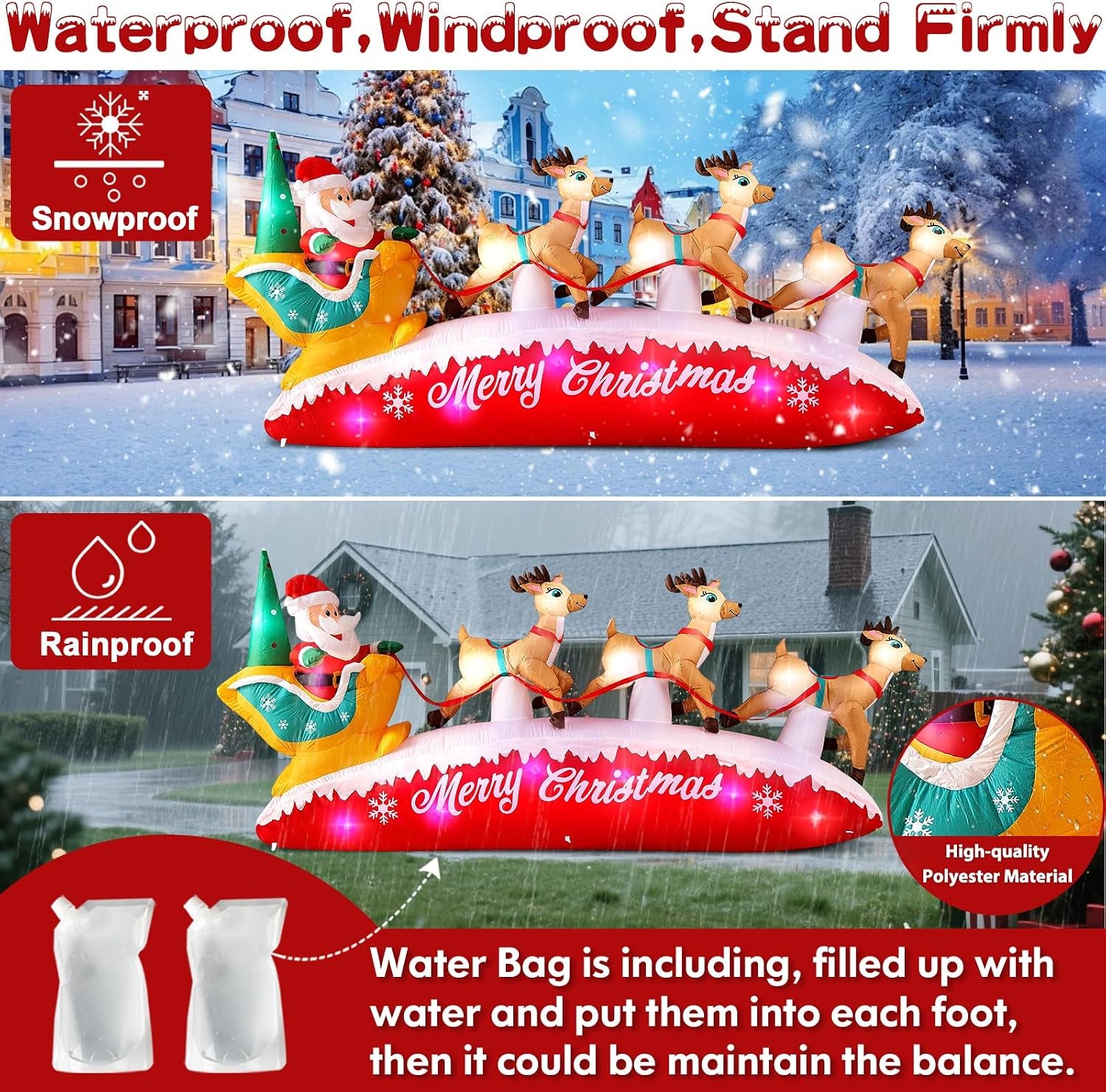 10FT Christmas Inflatables Outdoor Decorations Santa Claus Reindeer Sleigh
