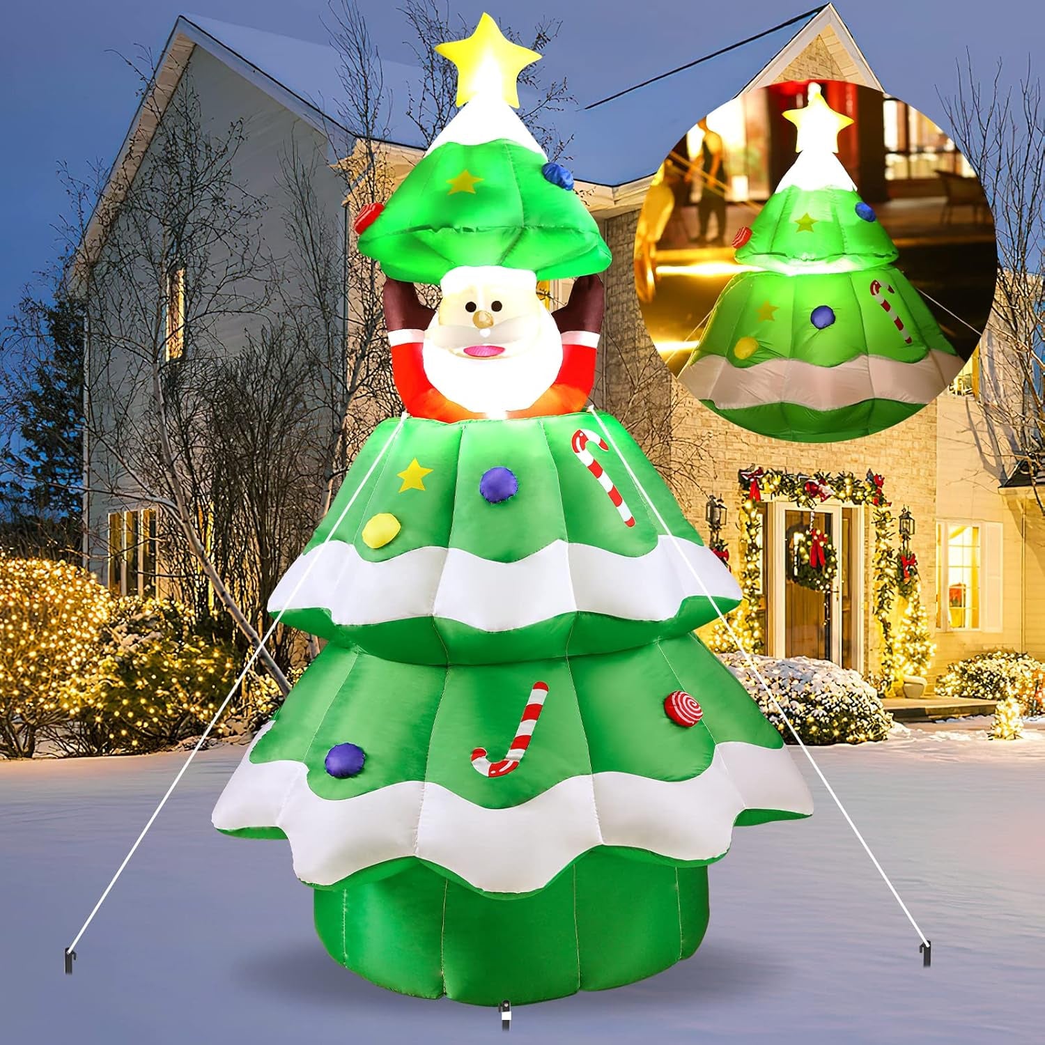 6-Foot Inflatable Christmas Tree with POP-UP Santa, Outdoor Indoor LED Lighted Christmas Tree Decor, Blow up Yard Decorations for Home Family Party Holiday Yard Lawn Garden
