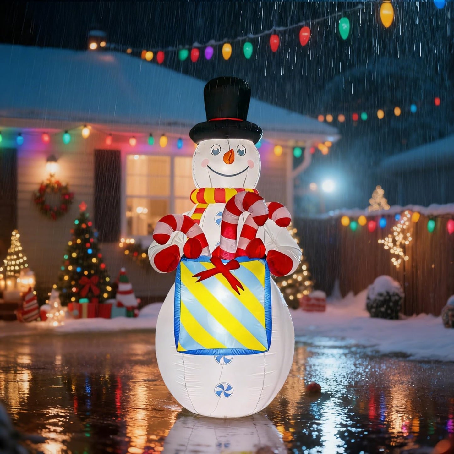 8Ft Tall Inflatable Snowman Christmas Decorations,Built-In LED Lights Outdoor Holiday Decor with Gift Box and Candy Canes, Fast Self-Inflating,For Yard Holiday Xmas New Year