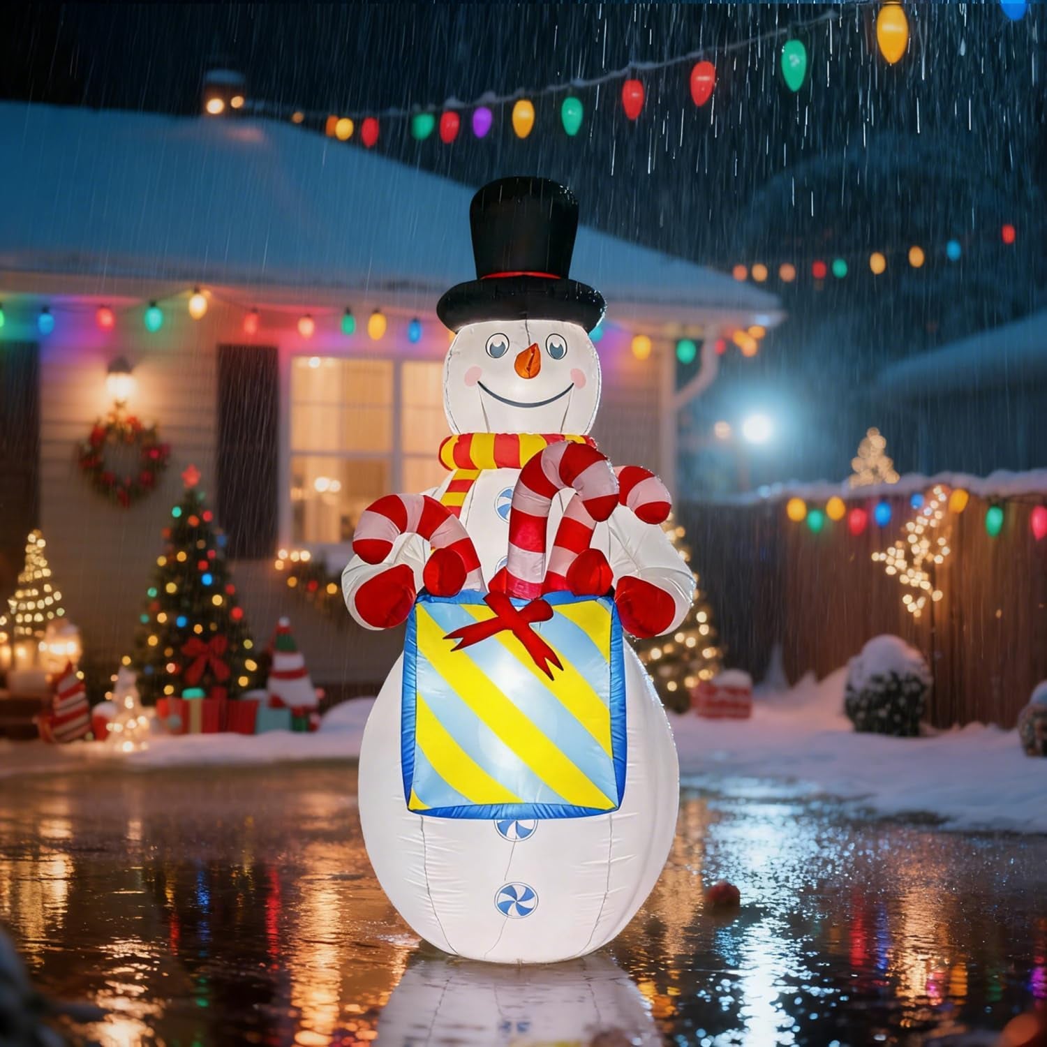 8Ft Tall Inflatable Snowman Christmas Decorations,Built-In LED Lights Outdoor Holiday Decor with Gift Box and Candy Canes, Fast Self-Inflating,For Yard Holiday Xmas New Year
