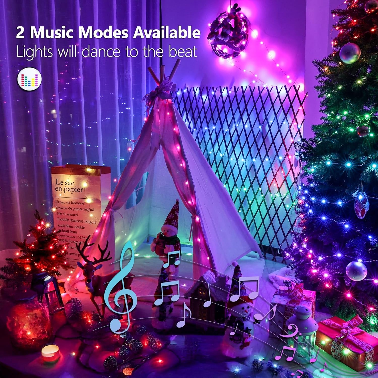 Christmas Fairy String Lights, 33Ft 100 LED Color Changing Christmas Fairy Lights with Remote Timer, USB Rainbow Xmas Light Music Sync RGB Twinkle Light for Xmas Halloween Home Party Wedding