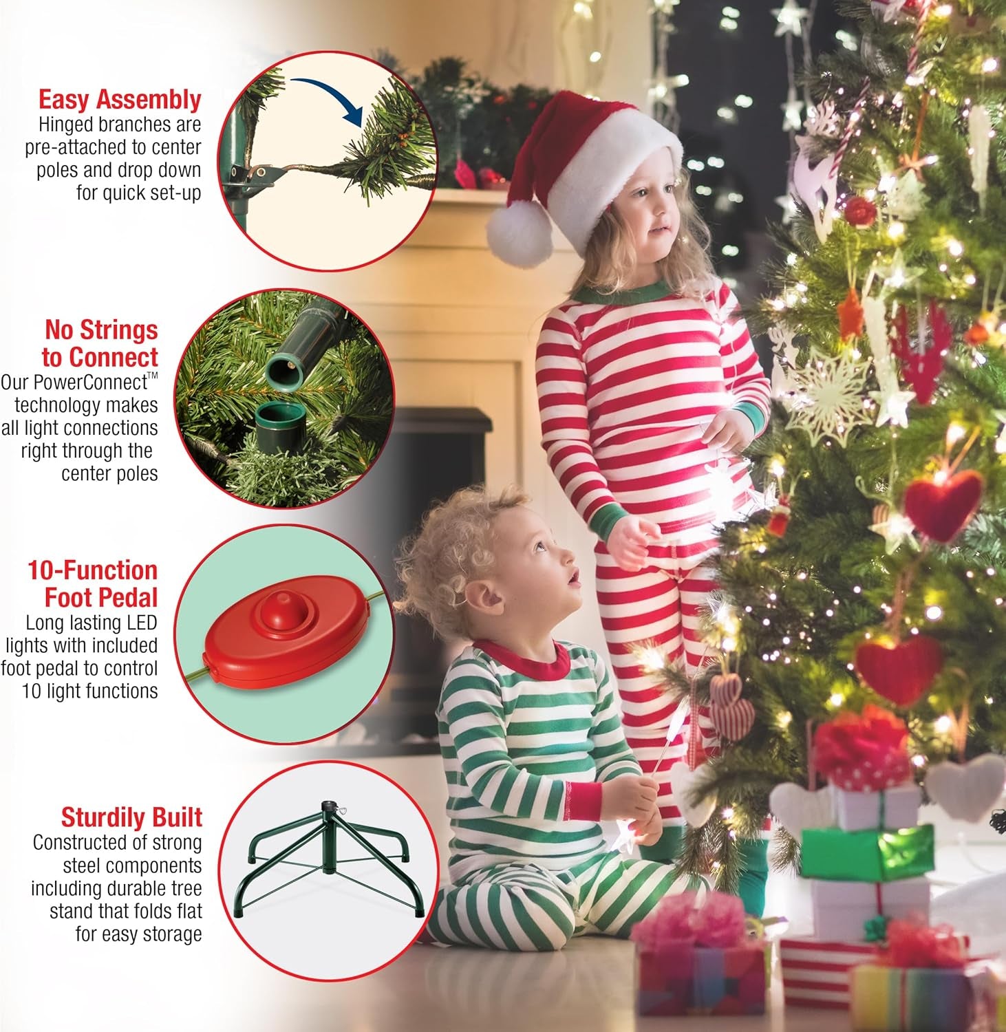 Pre-Lit Artificial Full Christmas Tree, Green, Dual Color LED Lights, Includes Powerconnect and Stand, 9 Feet