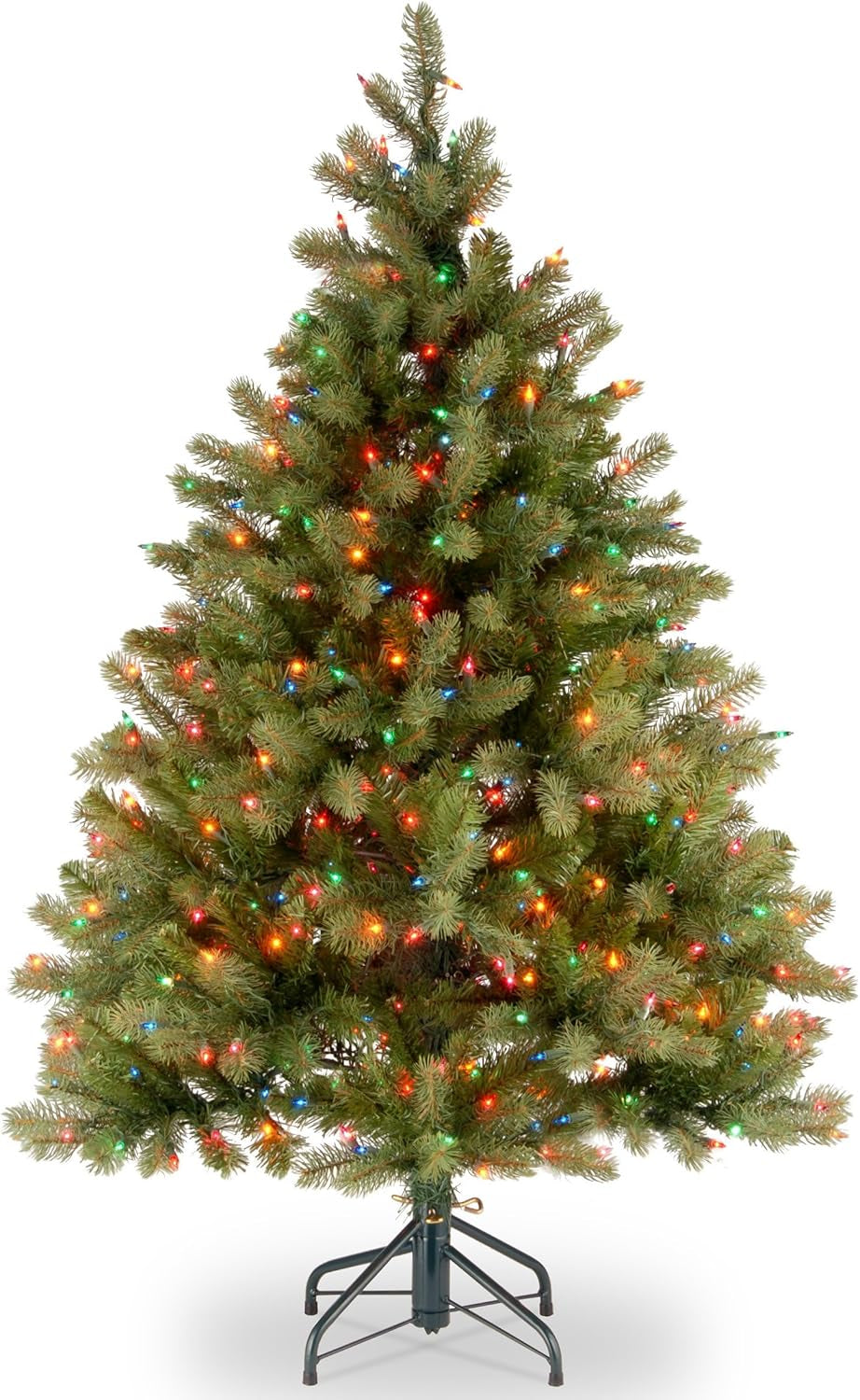 Pre-Lit 'Feel Real' Artificial Full Downswept Christmas Tree, Green, Douglas Fir, Multicolor Lights, Includes Stand, 4.5 Feet