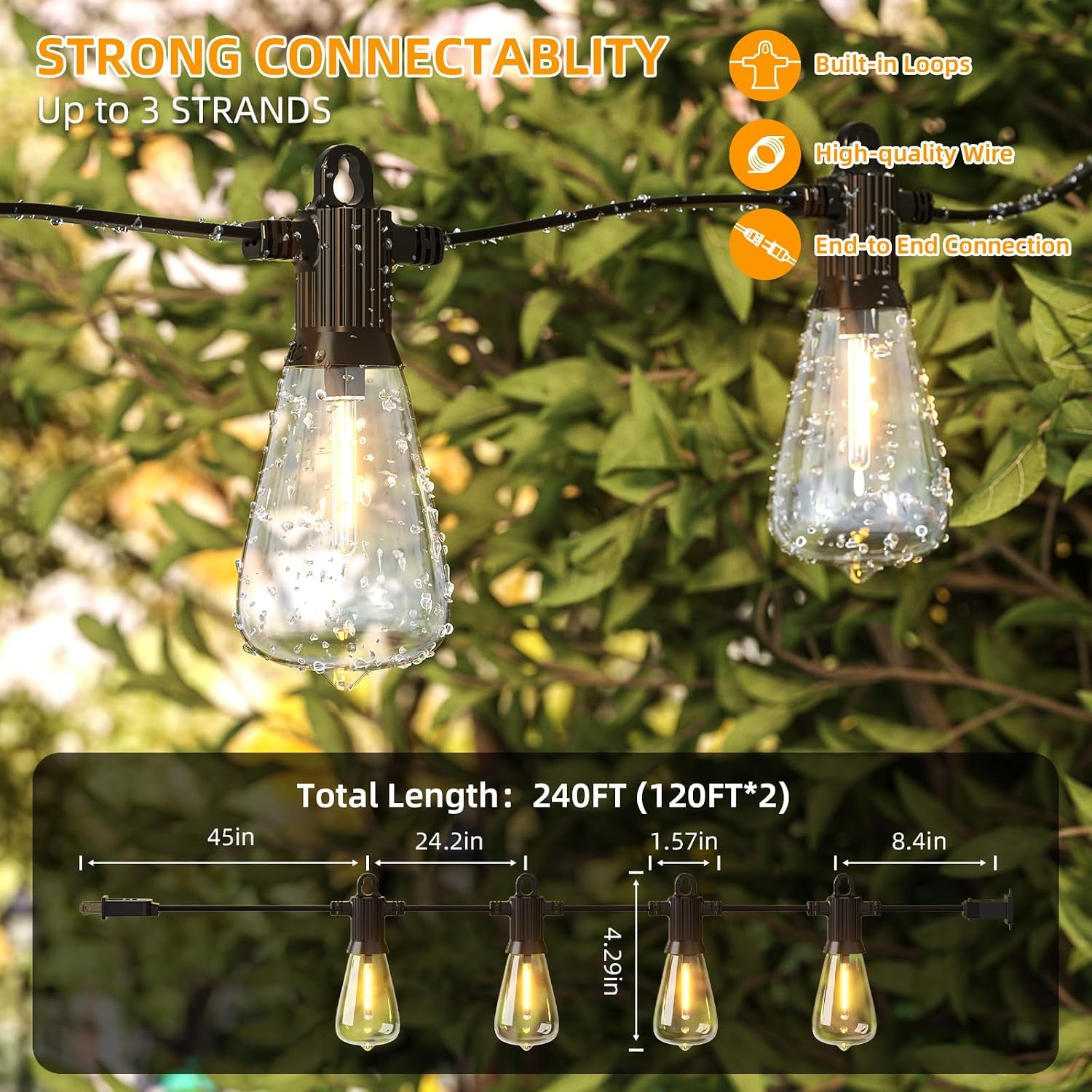 ST38 LED Outdoor String Lights, 240FT Waterproof IP65 Hanging Patio Lights