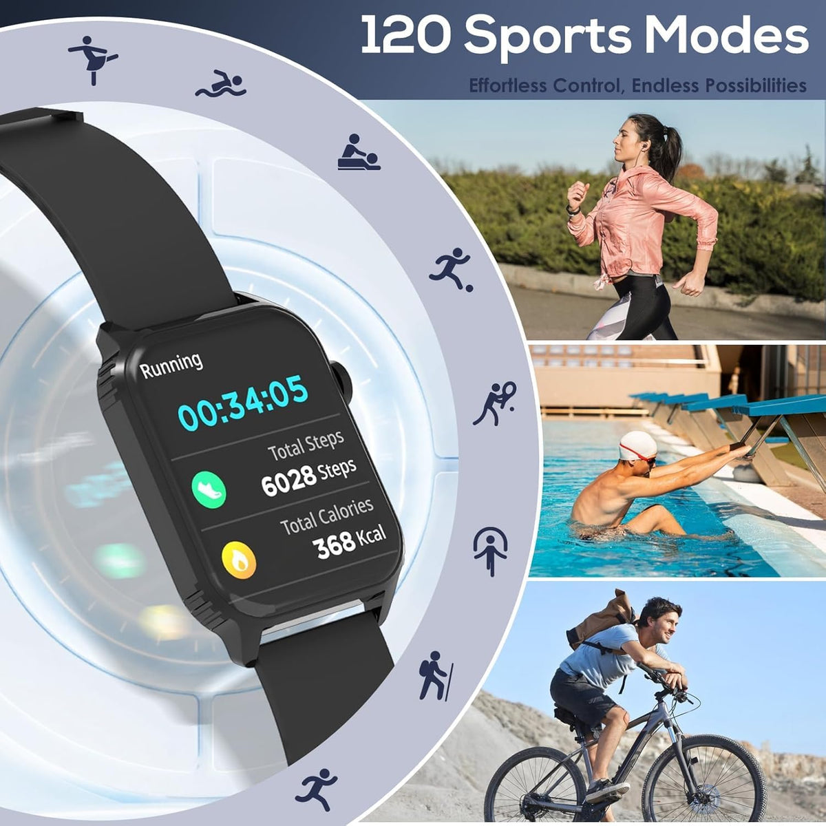 Smart Watch for Men, 120 Sports Modes Smartwatch with 1.83" HD, Alexa Built-In, Heart Rate/Sleep Monitor, IP67 Waterproof, Bluetooth Call & Music Control Fitness Watch for Iphone/Android (Black)