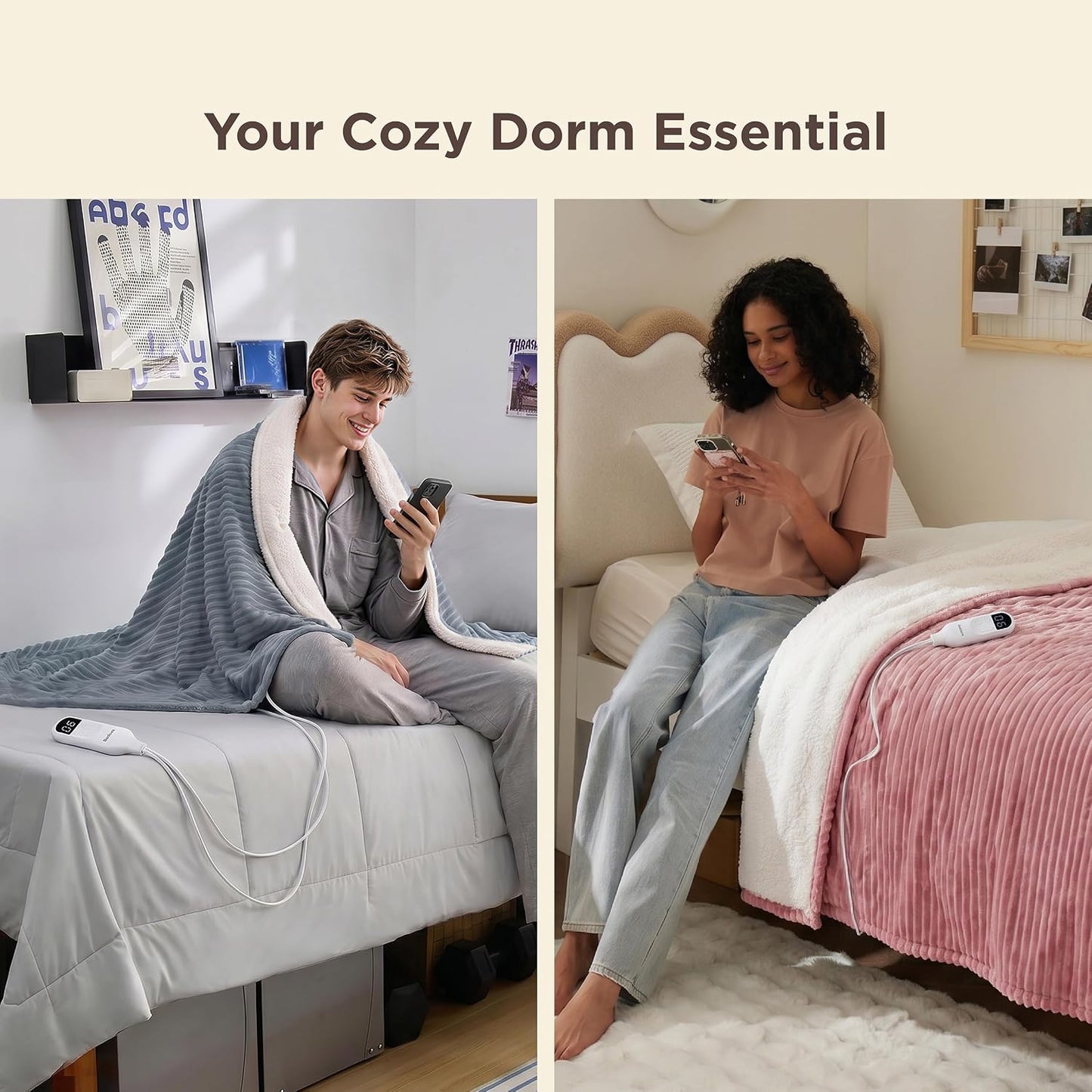 Gentlesoft Heated Blanket Throw - Soft Ribbed Flannel Electric Blanket, Gifts for Grandma (50X60 Inches, Grey)