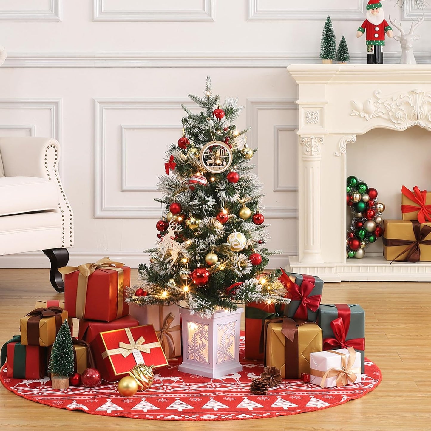 3FT Prelit Christmas Tree, Artificial Xmas Tree with Lighting Base