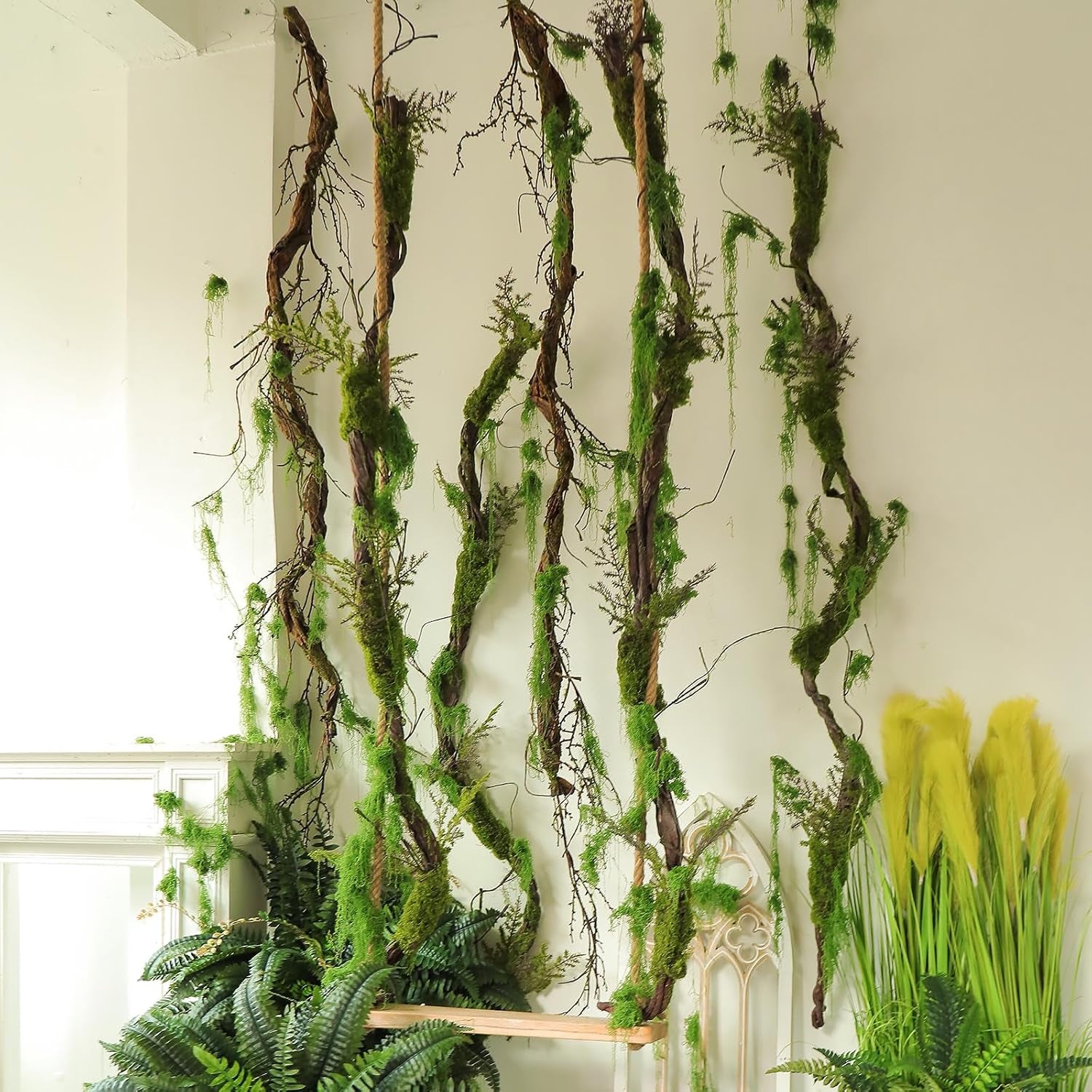 78" Large Bendable Fake Tree Trunk Branch Wall Hanging Moss Vine