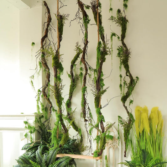 78" Large Bendable Fake Tree Trunk Branch Wall Hanging Moss Vine