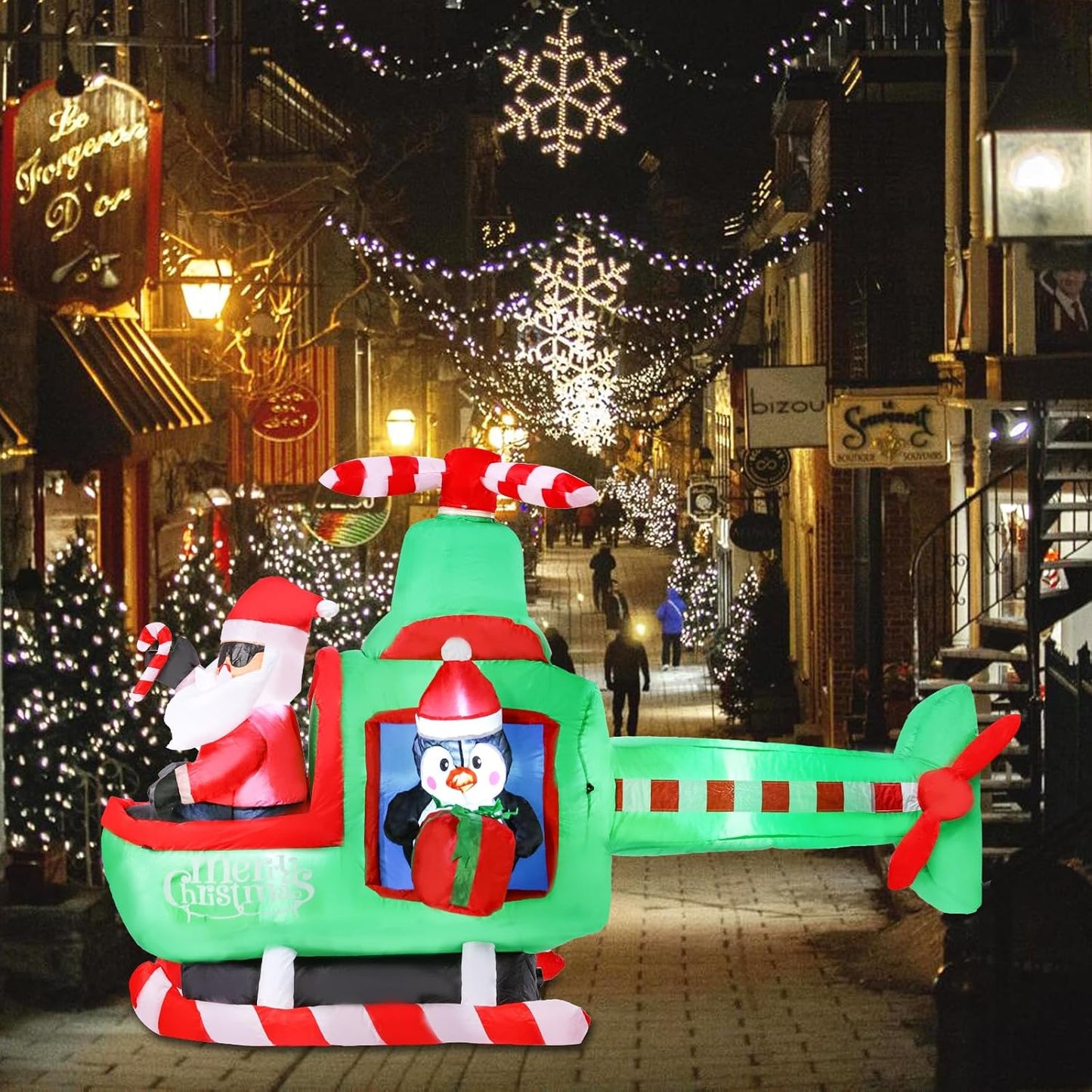 Christmas Inflatables Outdoor Decorations, 6.5FT Santa Flying Animated Airplane with Penguin Blow up Built-In LED Lights for Holiday Yard Garden Lawn Xmas Decor