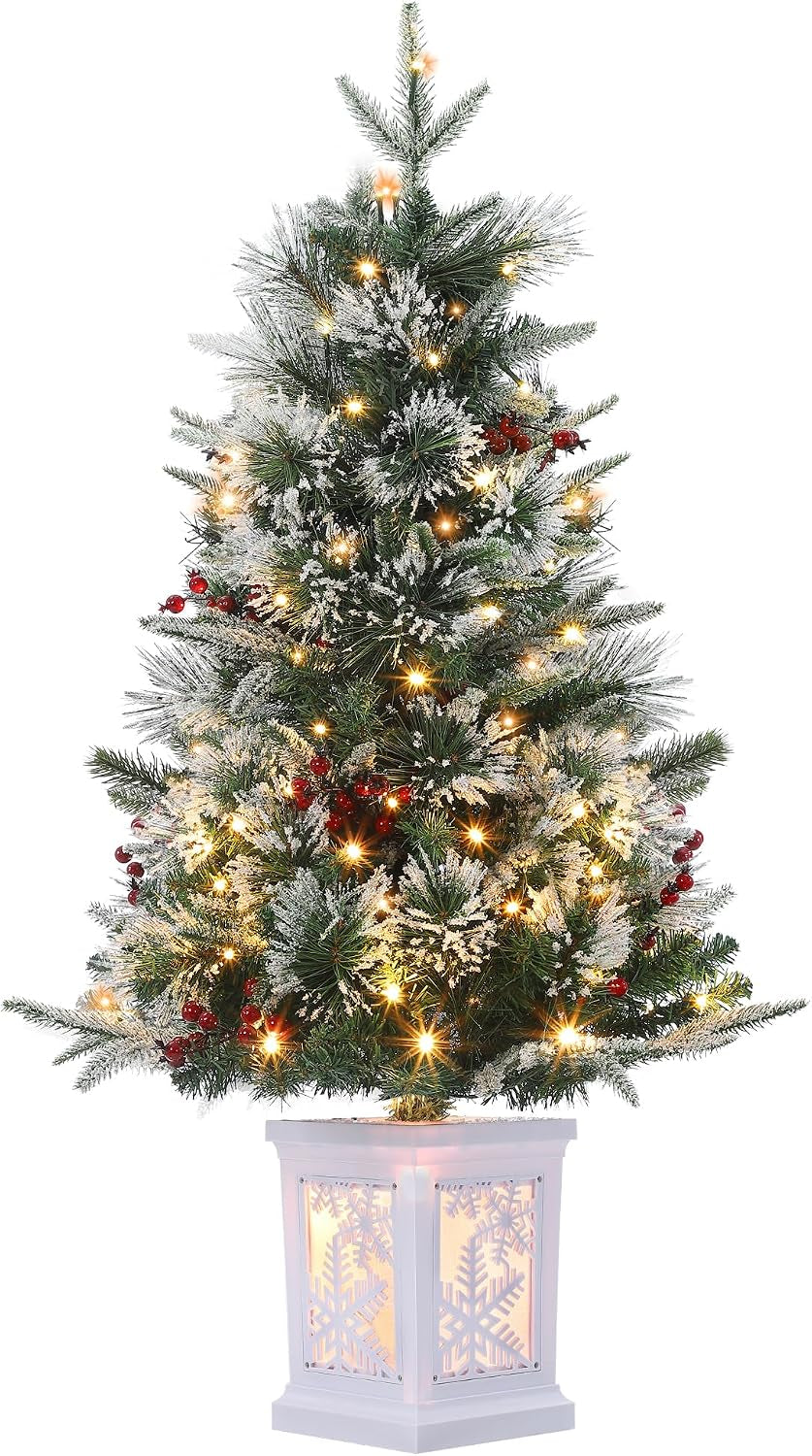 3FT Prelit Christmas Tree, Artificial Xmas Tree with Lighting Base