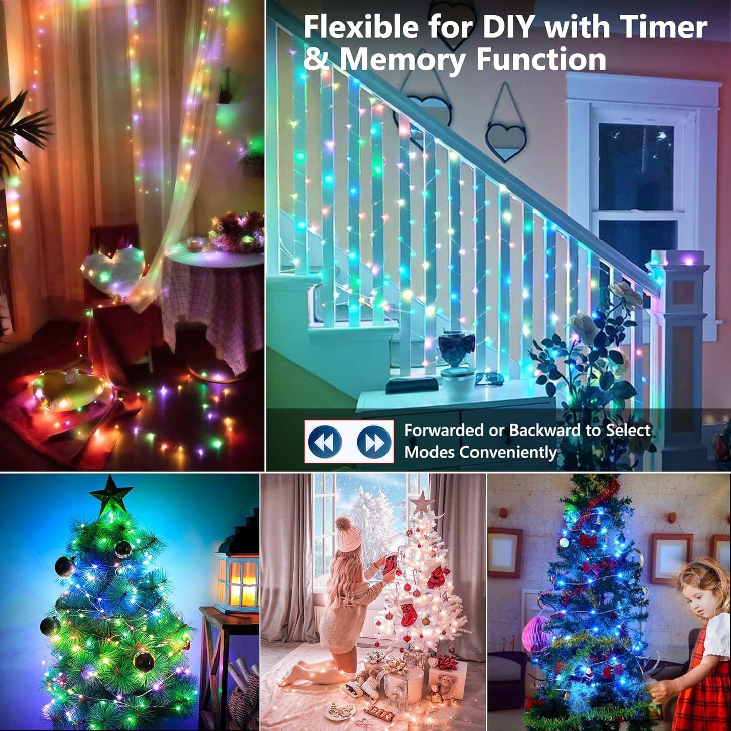 Christmas Fairy String Lights, 33Ft 100 LED Color Changing Christmas Fairy Lights with Remote Timer, USB Rainbow Xmas Light Music Sync RGB Twinkle Light for Xmas Halloween Home Party Wedding