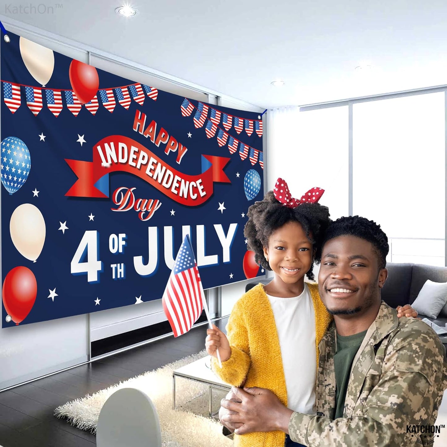 , Happy 4Th of July Banner - Large, 72X44 Inch | 4Th of July Decorations for Home | July 4 Decorations Banner for Patriotic Decorations Outdoor | Fourth of July Banner, 4Th of July Backdrop
