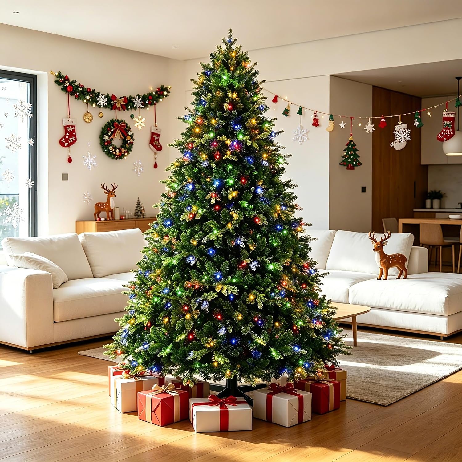 Pre-Lit Rotating Christmas Tree, 6.5FT Artificial for Home Decor