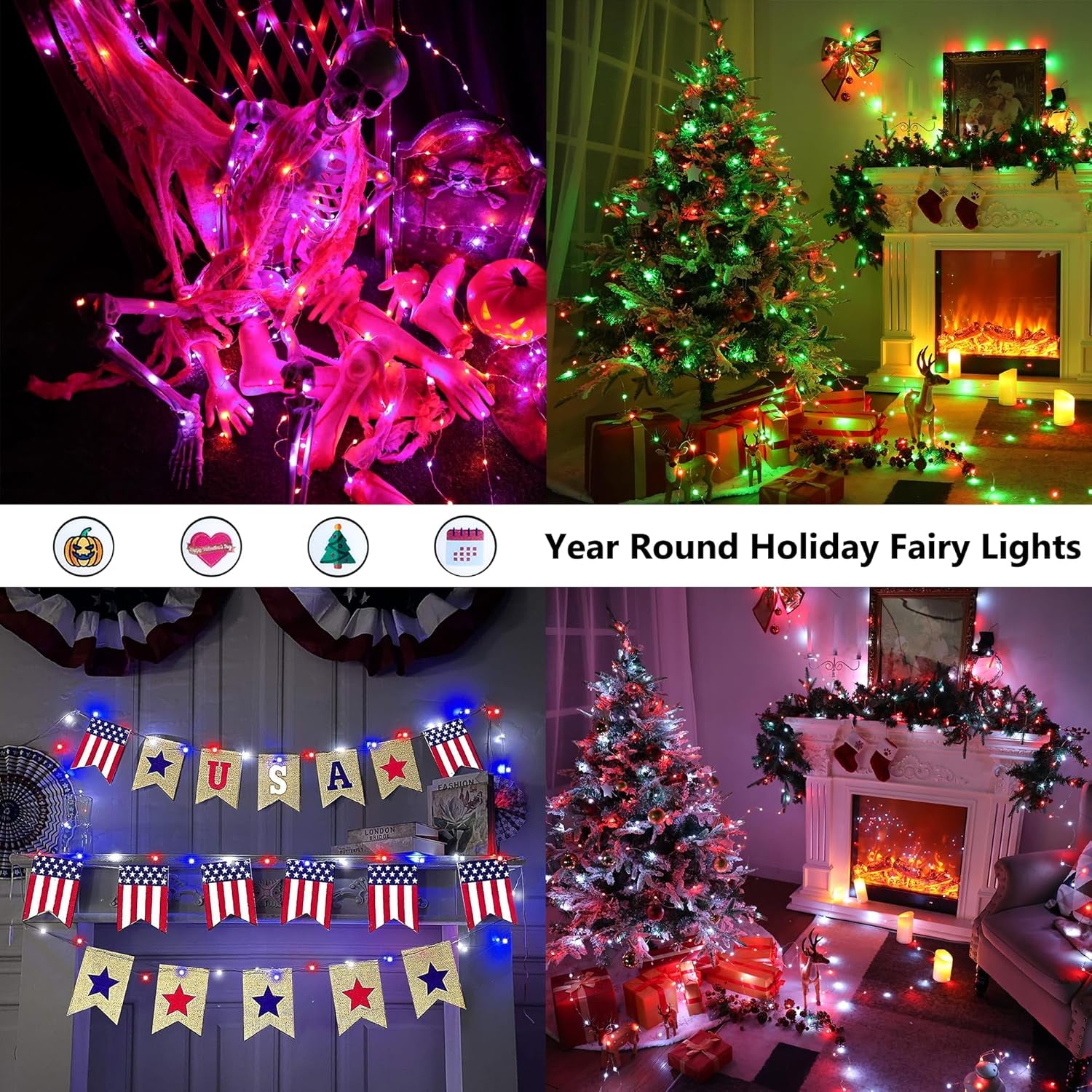 Christmas Fairy String Lights, 33Ft 100 LED Color Changing Christmas Fairy Lights with Remote Timer, USB Rainbow Xmas Light Music Sync RGB Twinkle Light for Xmas Halloween Home Party Wedding
