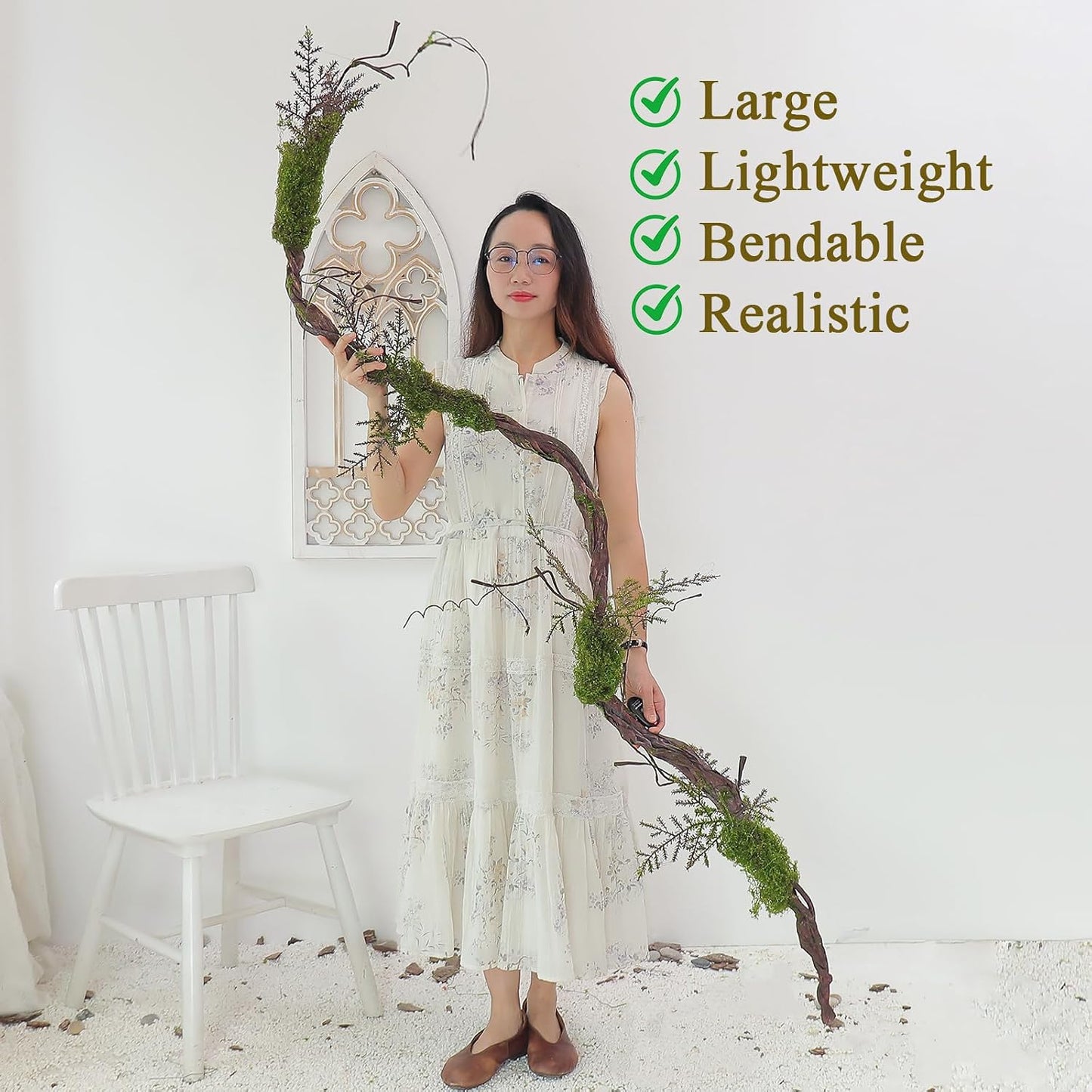 78" Large Bendable Fake Tree Trunk Branch Wall Hanging Moss Vine