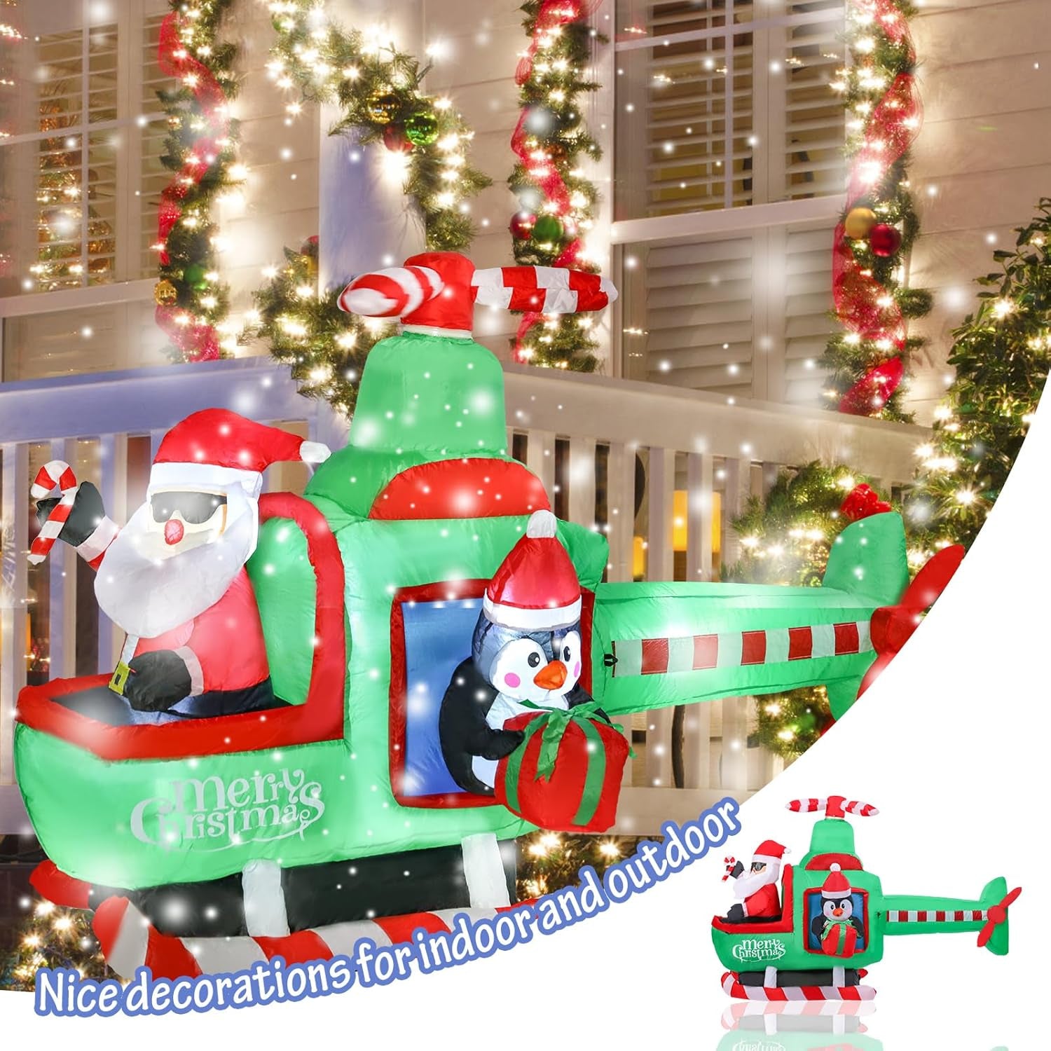 Christmas Inflatables Outdoor Decorations, 6.5FT Santa Flying Animated Airplane with Penguin Blow up Built-In LED Lights for Holiday Yard Garden Lawn Xmas Decor