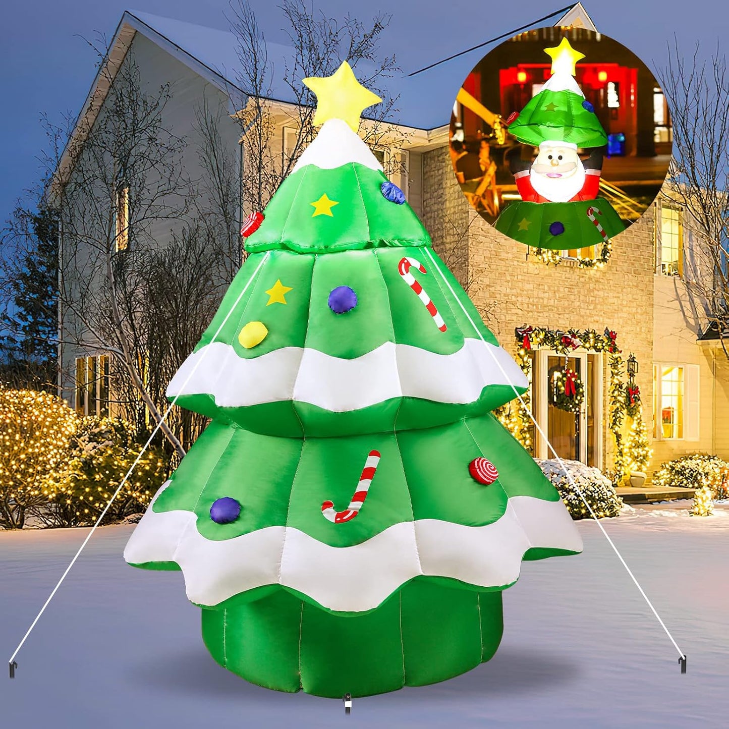 6-Foot Inflatable Christmas Tree with POP-UP Santa, Outdoor Indoor LED Lighted Christmas Tree Decor, Blow up Yard Decorations for Home Family Party Holiday Yard Lawn Garden