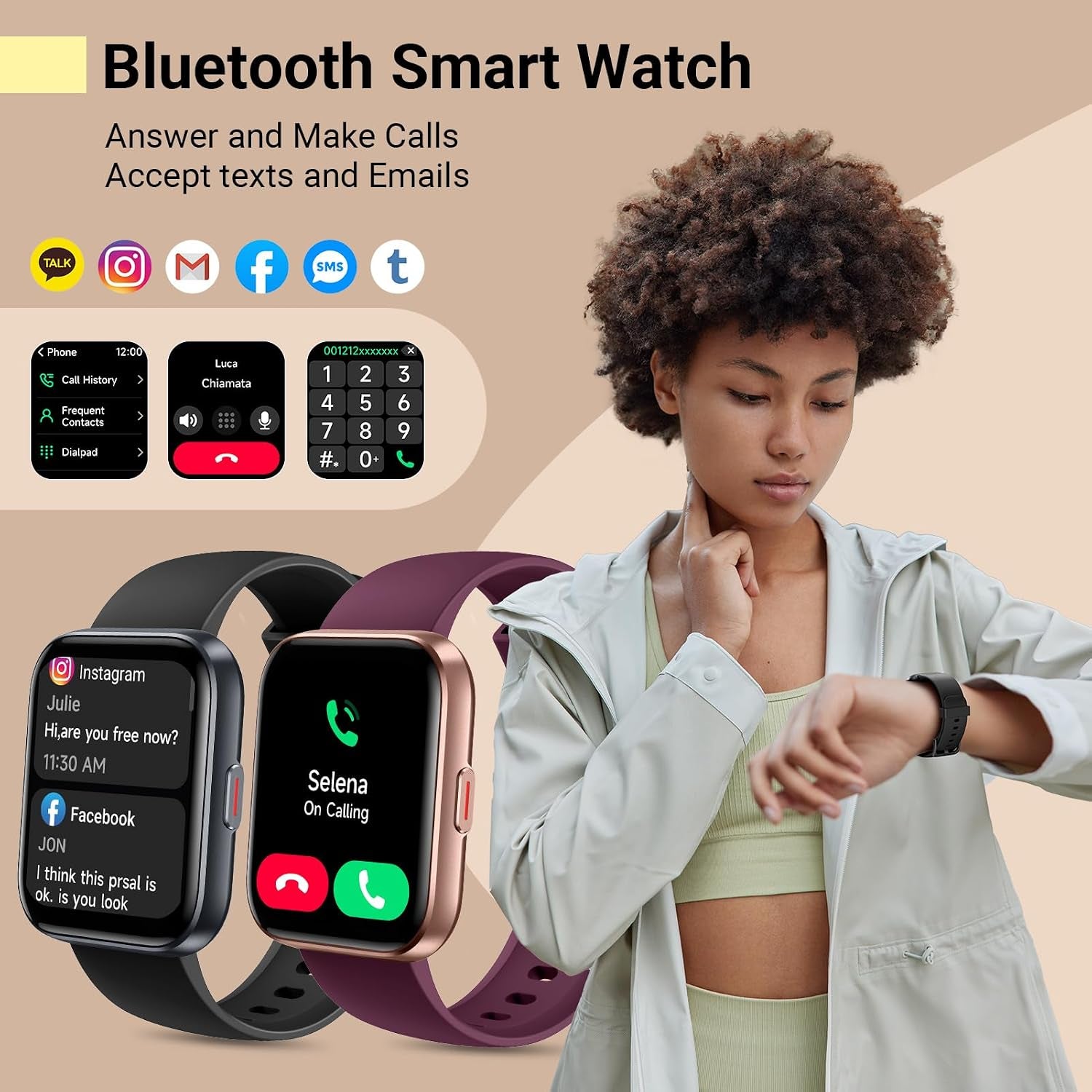 Smartwatch for Women/Men, Compatible with Android & Iphone, 1.8'' Fitness Tracker Watch with Alexa, Call & Notification Alerts, Heart Rate & Sleep Monitor, 120 Sports Modes, Waterproof Smart Watch