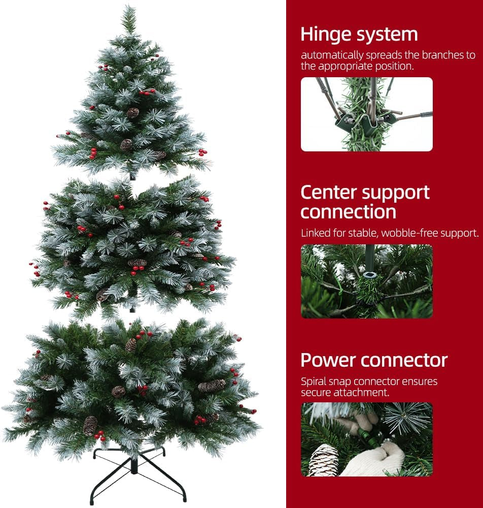 Prelit Christmas Tree with Lights 6Ft - Premium Artificial Christmas Tree, with 874 Branch Tips and 250 Warm Lightsm, Support Automatique, Easy Assembly,Perfect Choice for Xmas Decorations