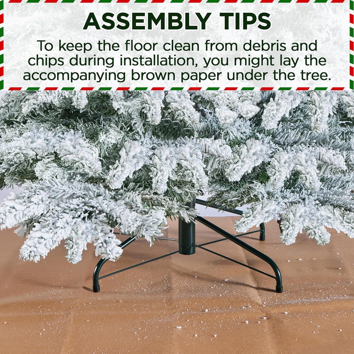 6Ft Pre-Lit Artificial Christmas Tree with 400 Warm White LED Lights & 940 PVC Tips,Hinged Snow Flocked Xmas Tree with Foldable Stand & Protective Foot Caps,Green & White